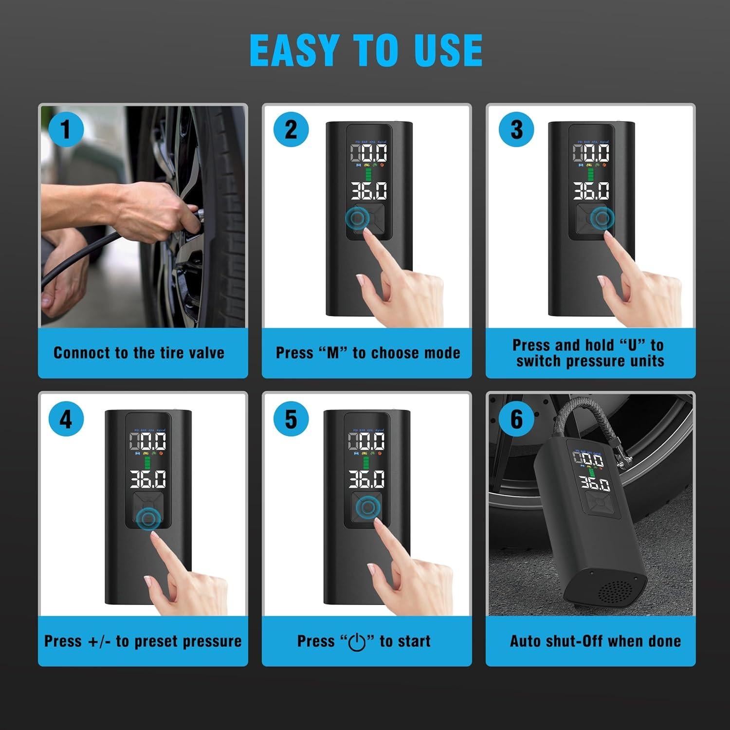 Compresor de Aire Portátil LIDEIE Bomba de Inflado 150 PSI