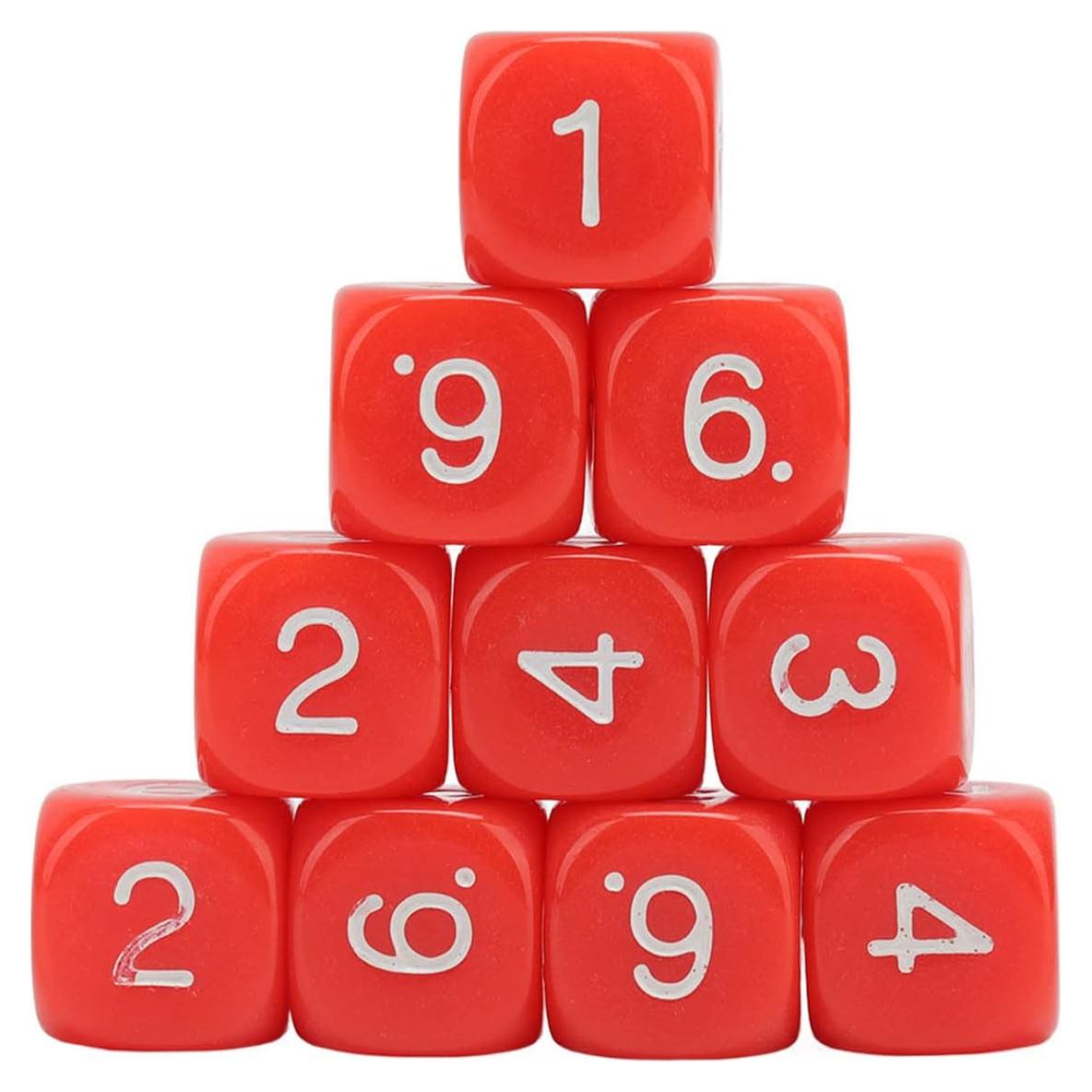 Conjunto de 20 Dados Numéricos de Plástico Rojo 16mm