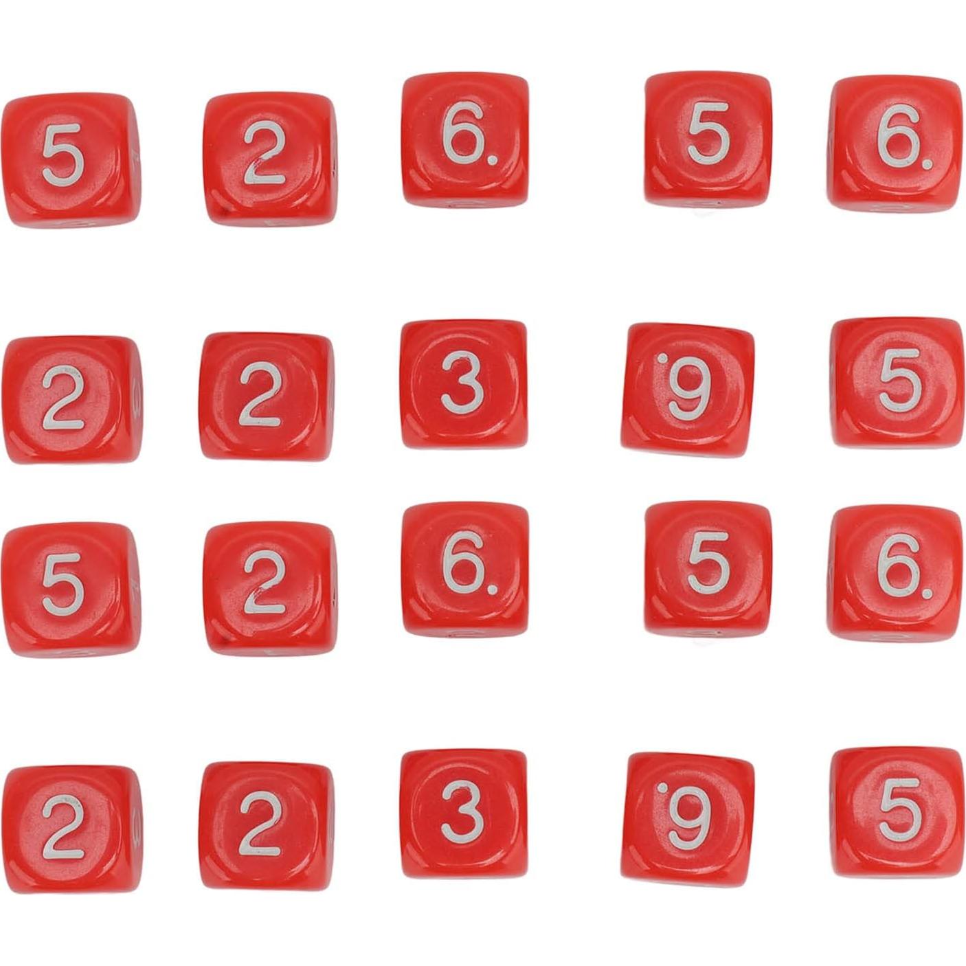 Conjunto de 20 Dados Numéricos de Plástico Rojo 16mm