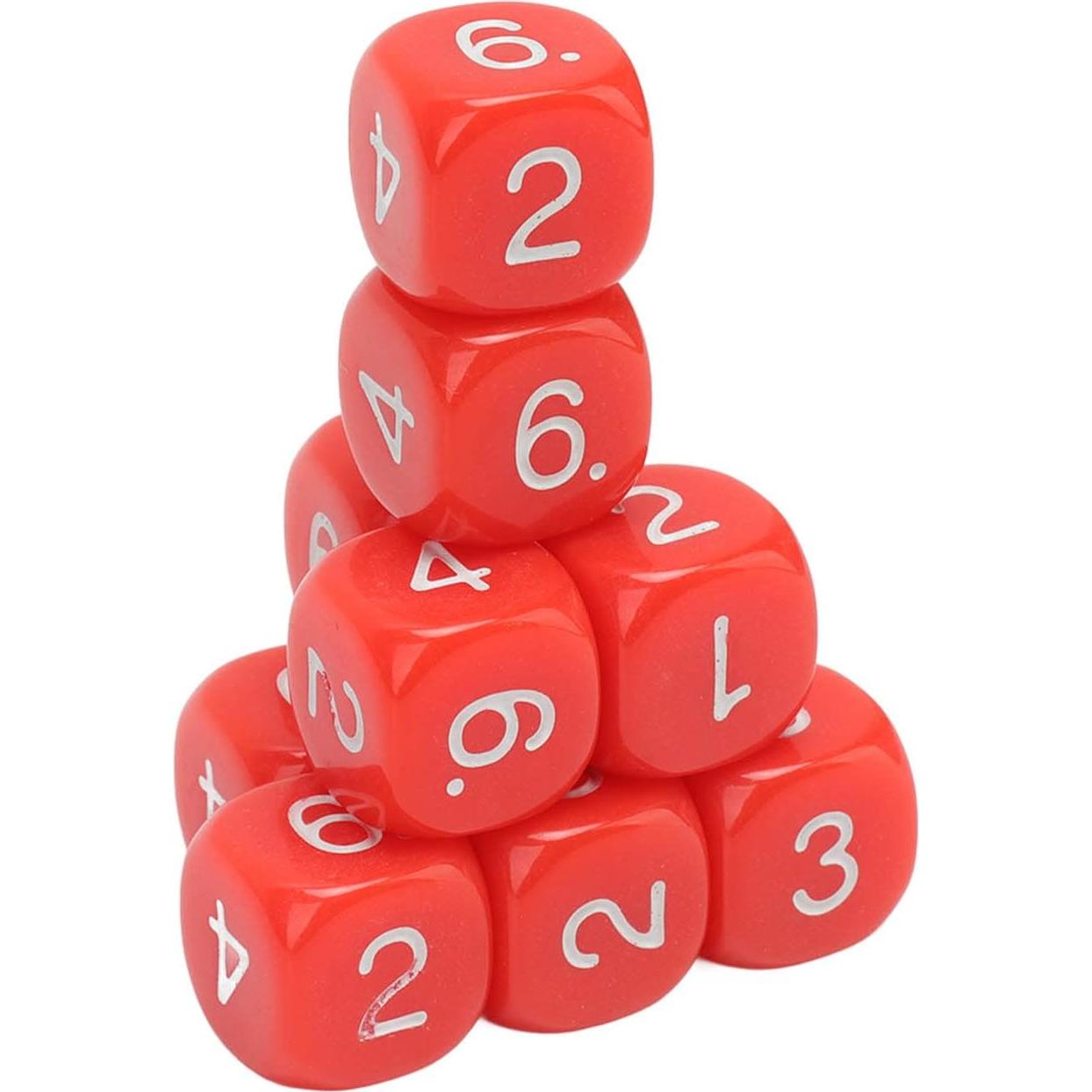 Conjunto de 20 Dados Numéricos de Plástico Rojo 16mm