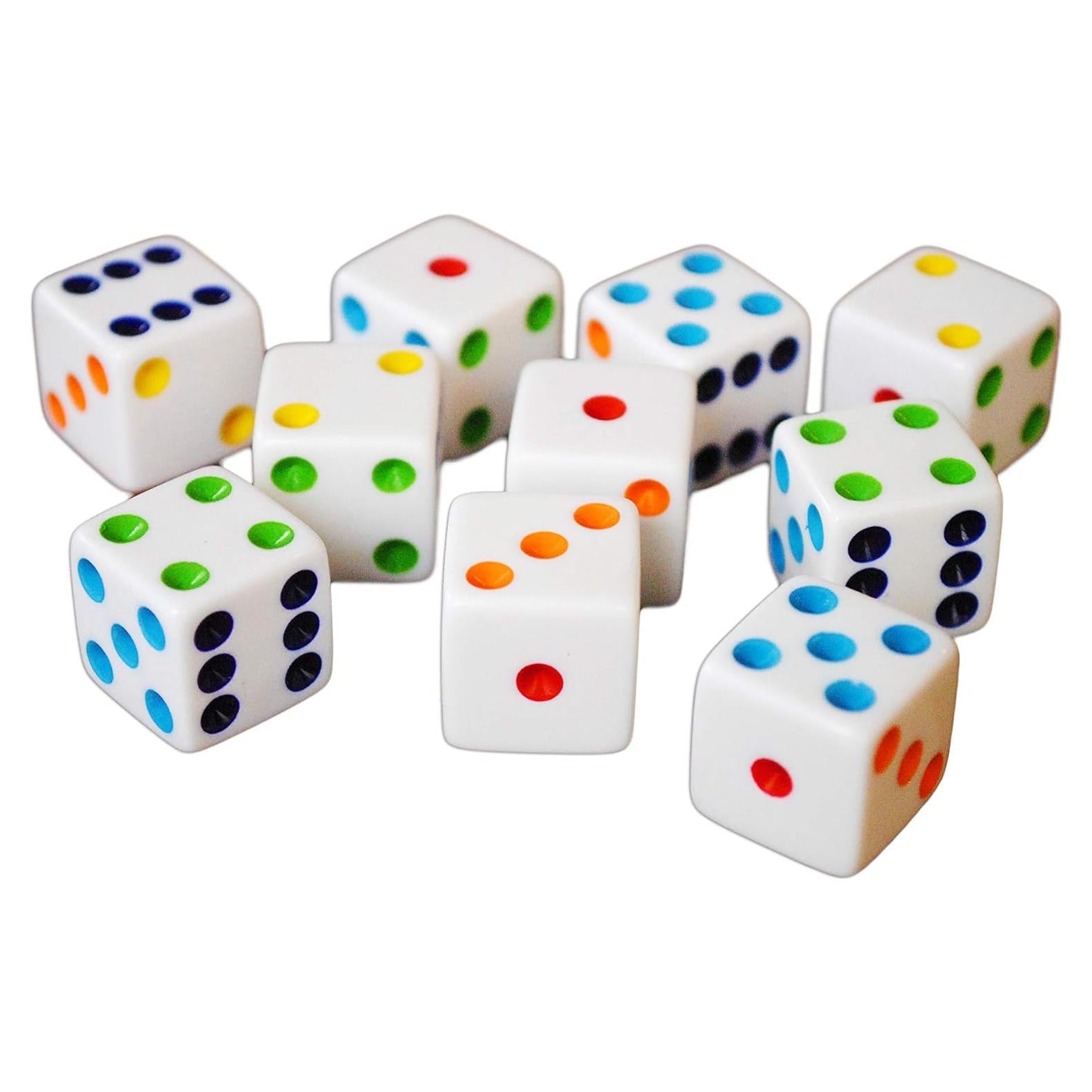 10 Dados Blancos con Pips Multicolores Hobby Monsters 16mm