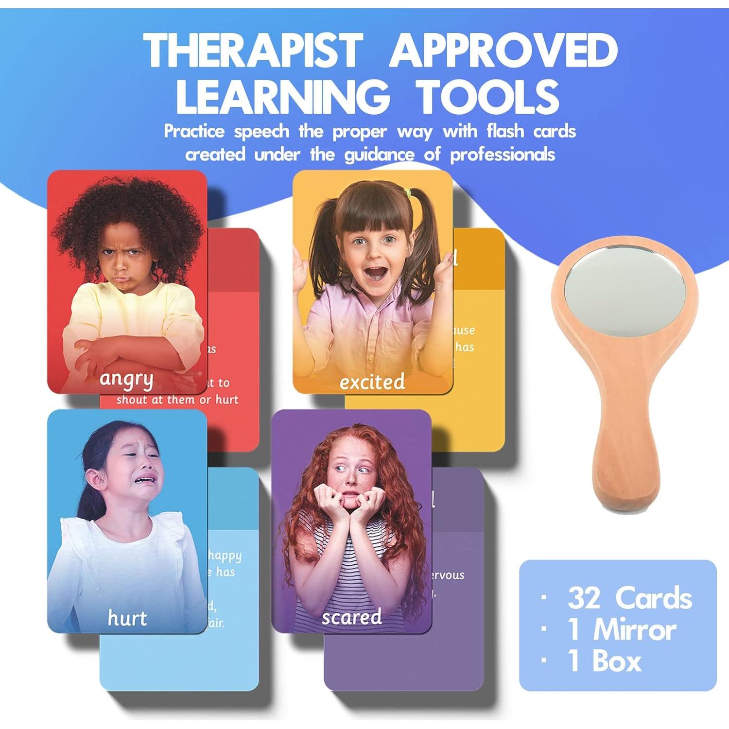 MEROCO Feelings Emotions Cards for Kids Therapy, Realistic Picture Cards for Speech Therapy Mirror, Aba Therapy Materials Autism Social Emotional Learning Materials