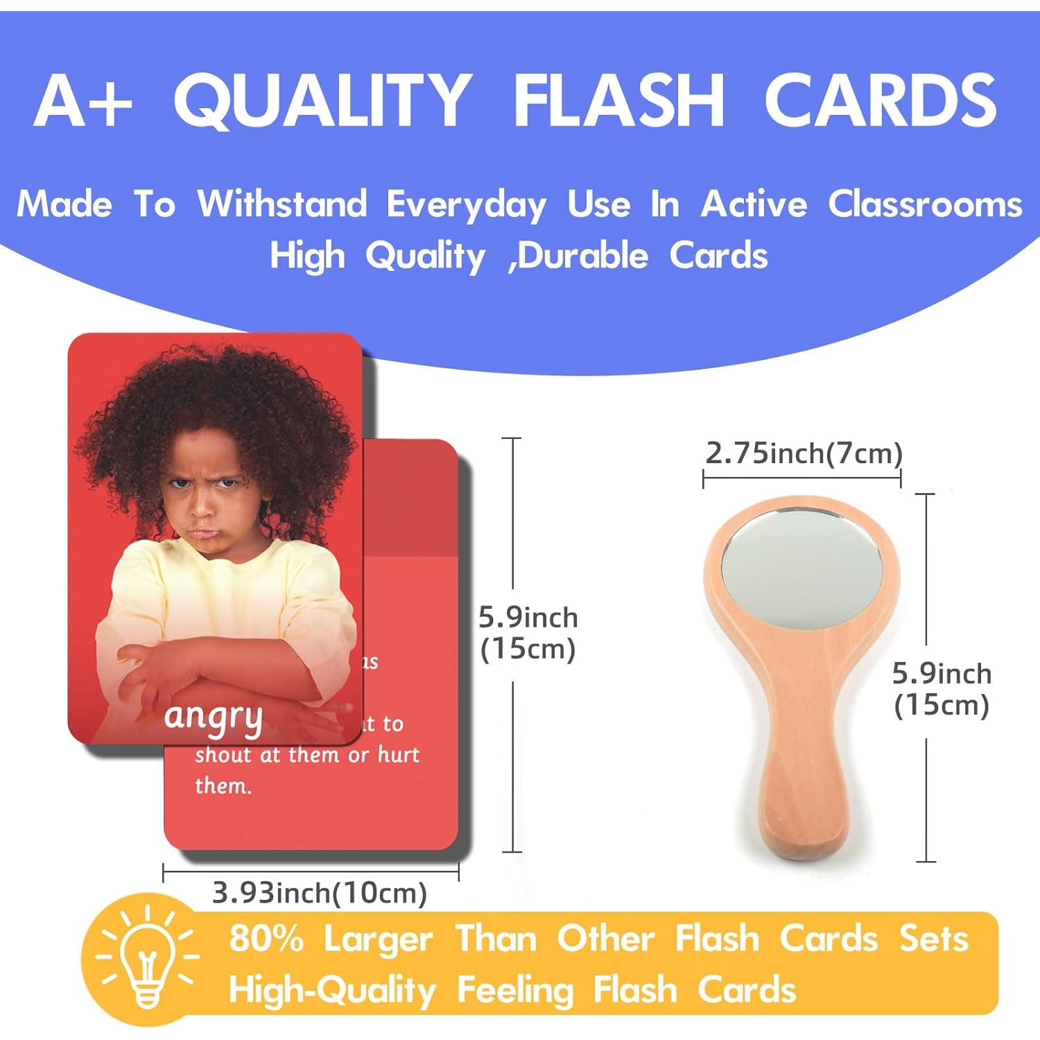 MEROCO Feelings Emotions Cards for Kids Therapy, Realistic Picture Cards for Speech Therapy Mirror, Aba Therapy Materials Autism Social Emotional Learning Materials