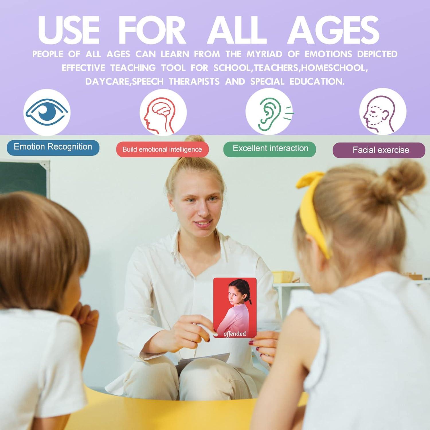 MEROCO Feelings Emotions Cards for Kids Therapy, Realistic Picture Cards for Speech Therapy Mirror, Aba Therapy Materials Autism Social Emotional Learning Materials