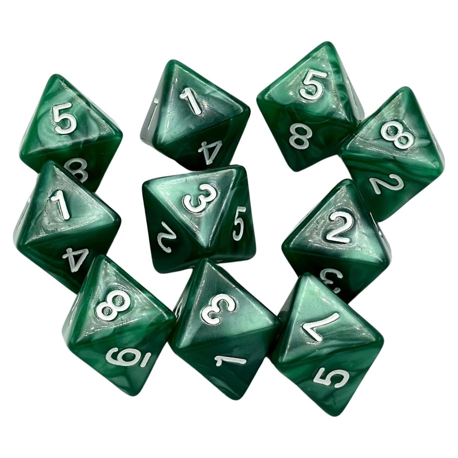 Juego de 10 Dados Poliedricos D8 Verde Marsrut 1.6cm