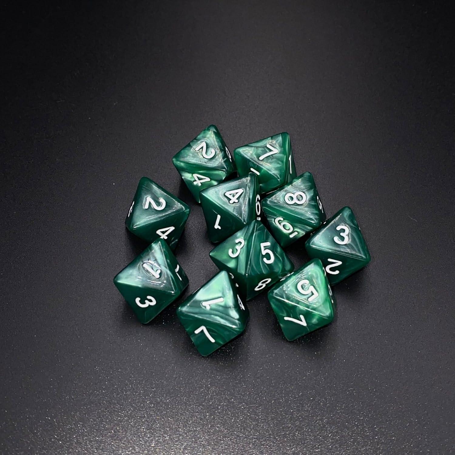 Juego de 10 Dados Poliedricos D8 Verde Marsrut 1.6cm