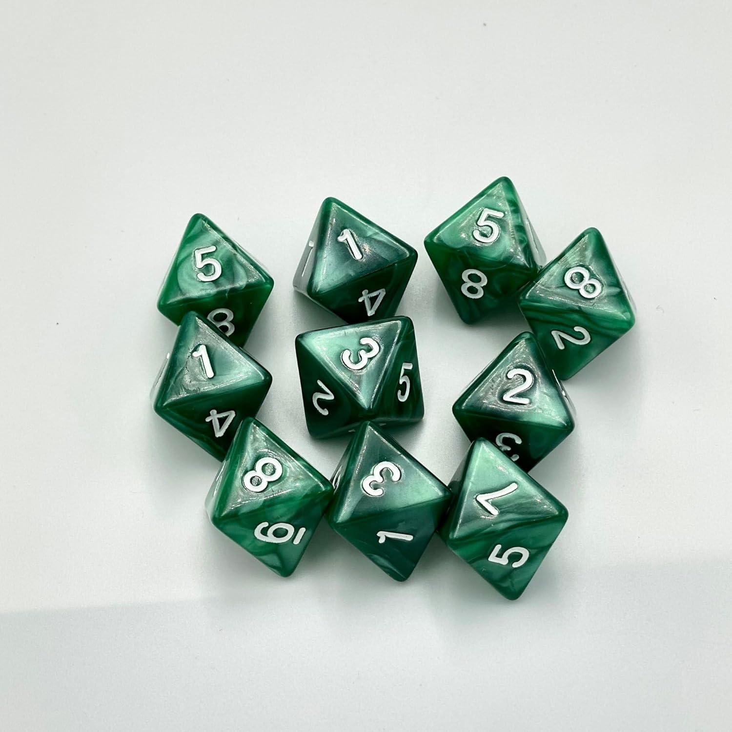 Juego de 10 Dados Poliedricos D8 Verde Marsrut 1.6cm