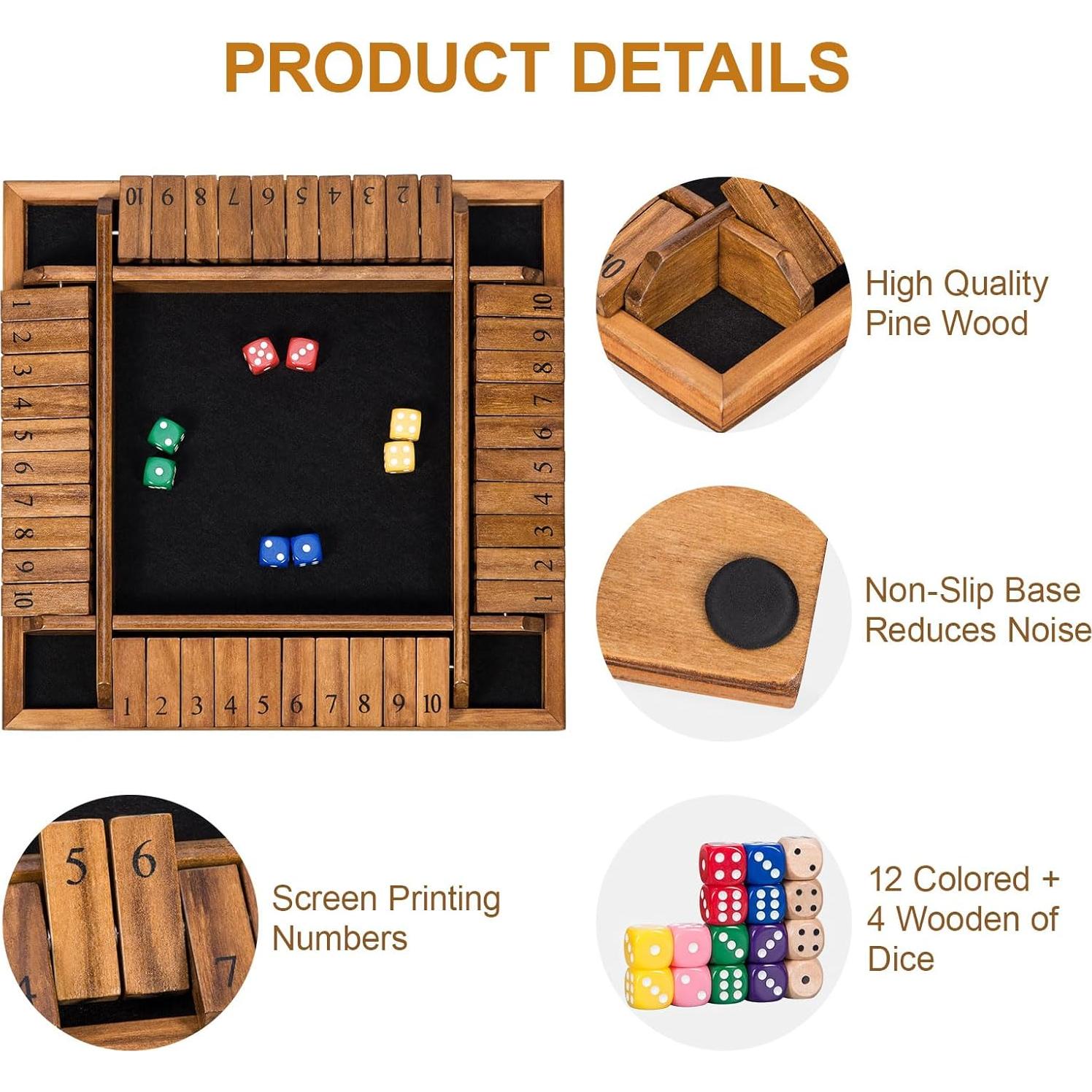 Juego de Dados Cierra La Caja BIVOMON - 16 Dados, Madera, 1-4 Jugadores