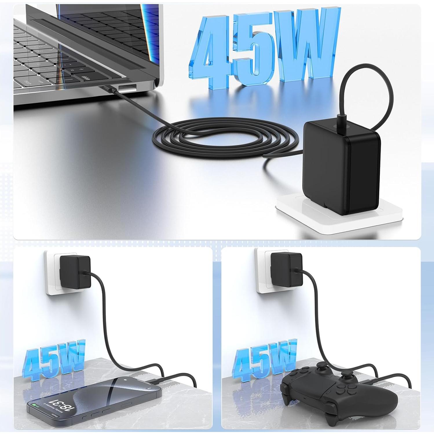 Cargador Rápido 45W USB-C con Cable 1.8m para Switch y iPhone