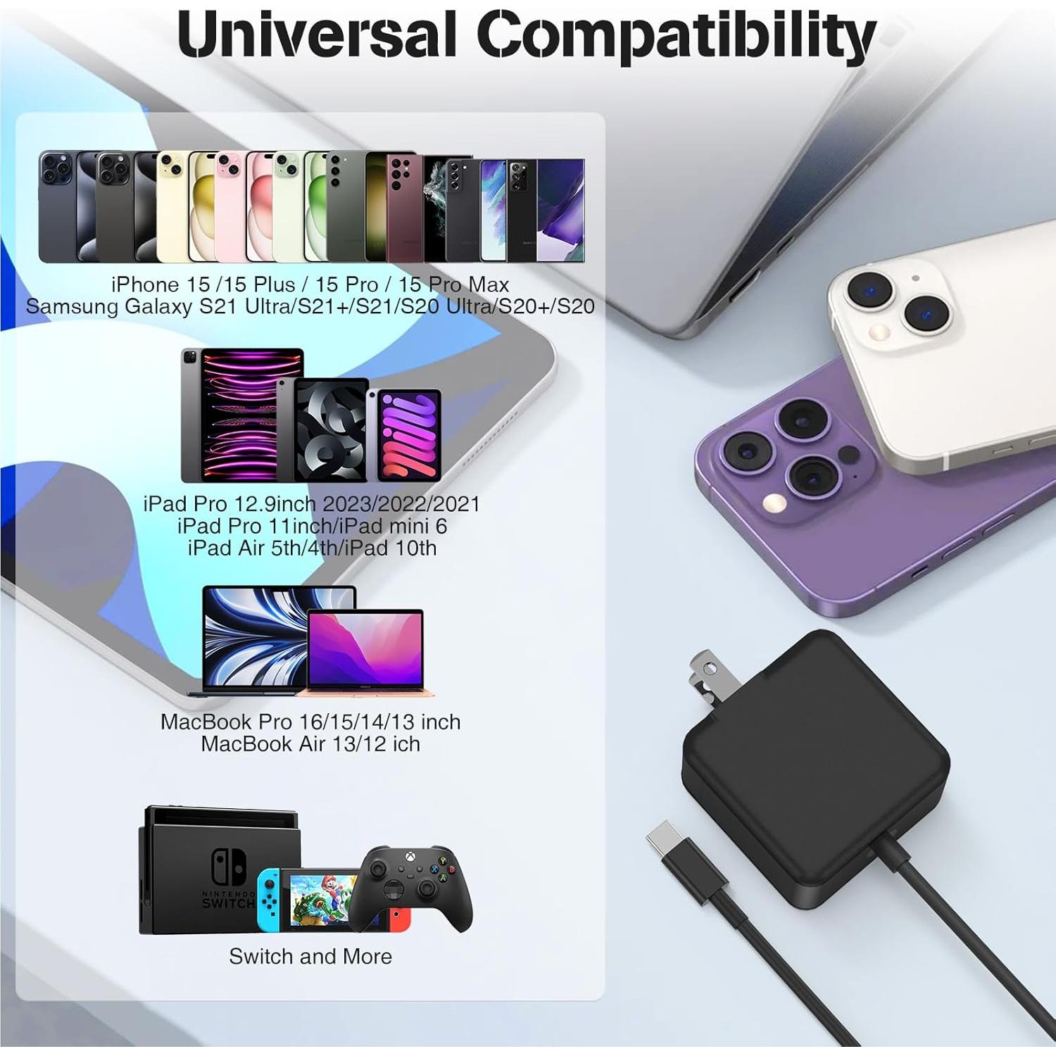 Cargador Rápido 45W USB-C con Cable 1.8m para Switch y iPhone