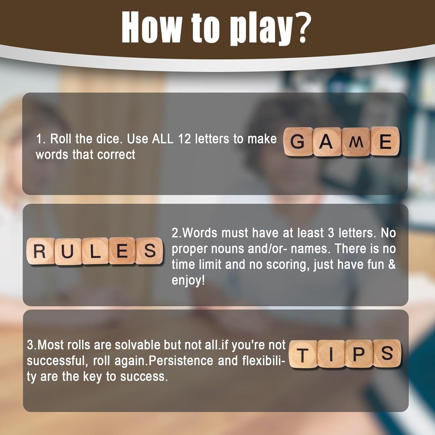 Juego de Crucigramas Wodgod con 12 Dados de Letras Madera