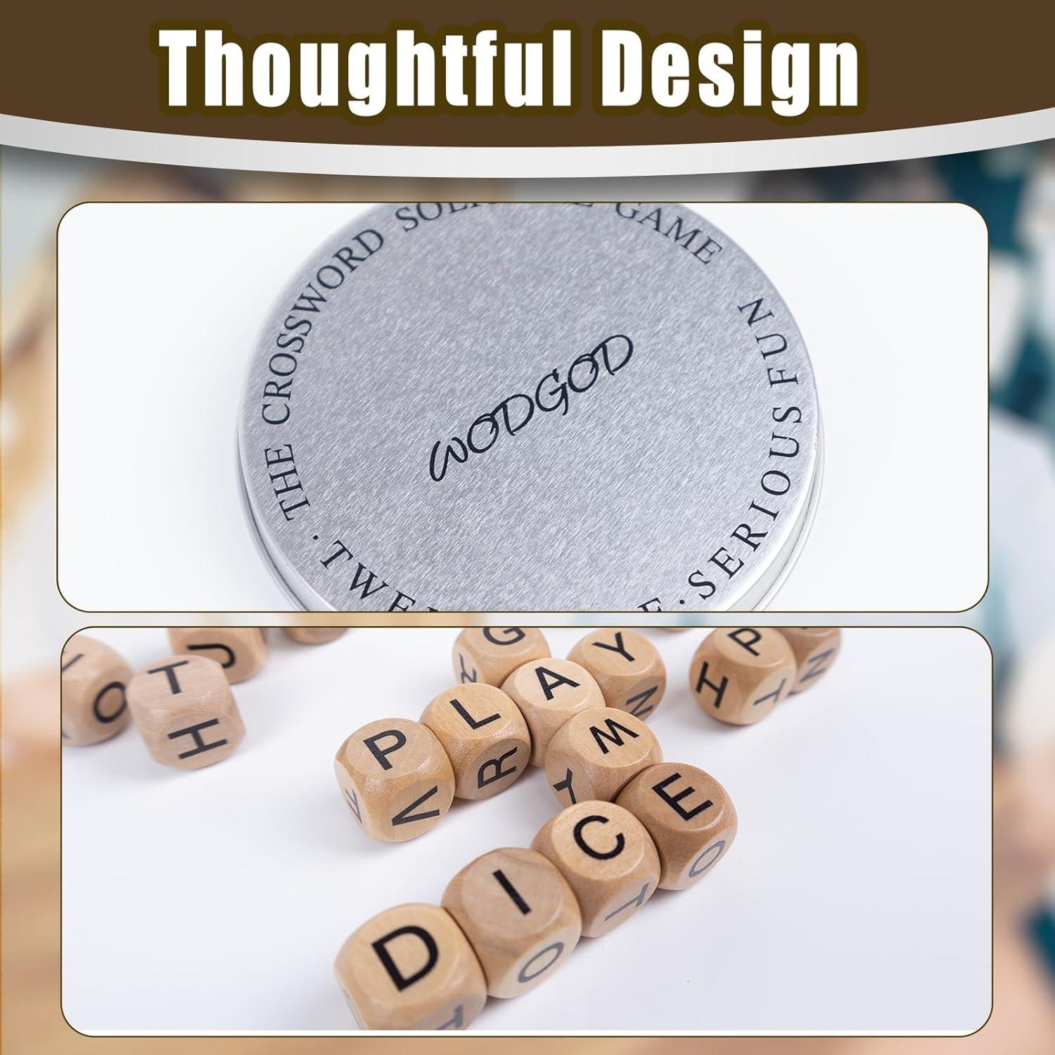 Juego de Crucigramas Wodgod con 12 Dados de Letras Madera