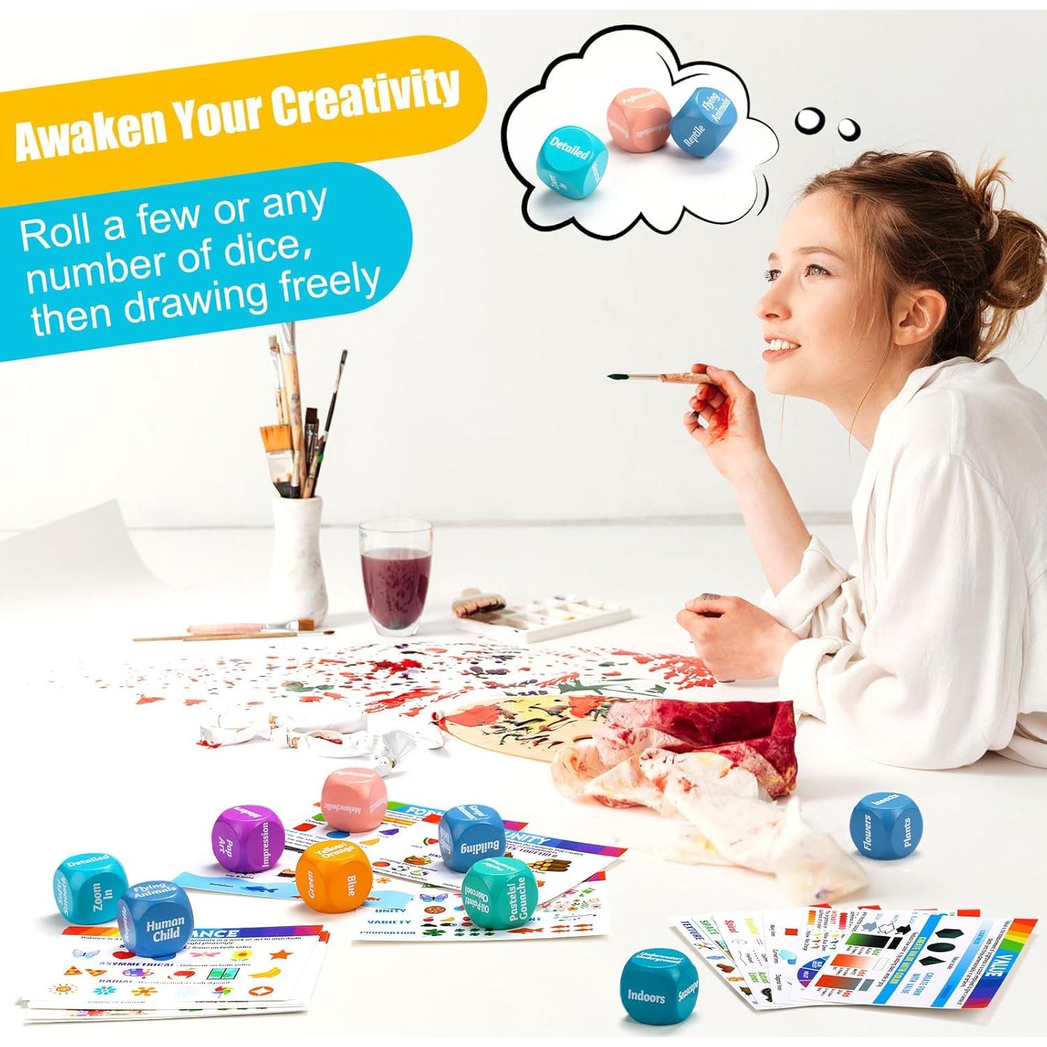 Set de Dados de Arte Pajean 25 Pcs con Tarjetas Creativas