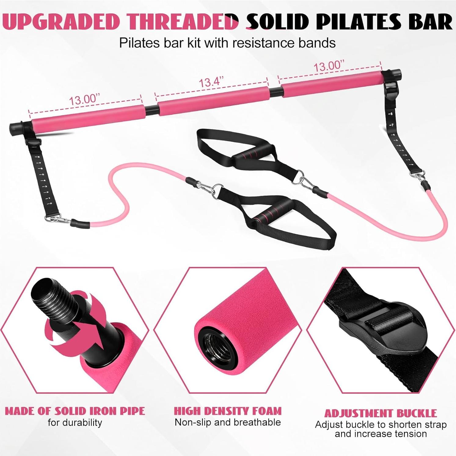 Kit de Barra de Pilates OLODEER con Bandas de Resistencia Rosa