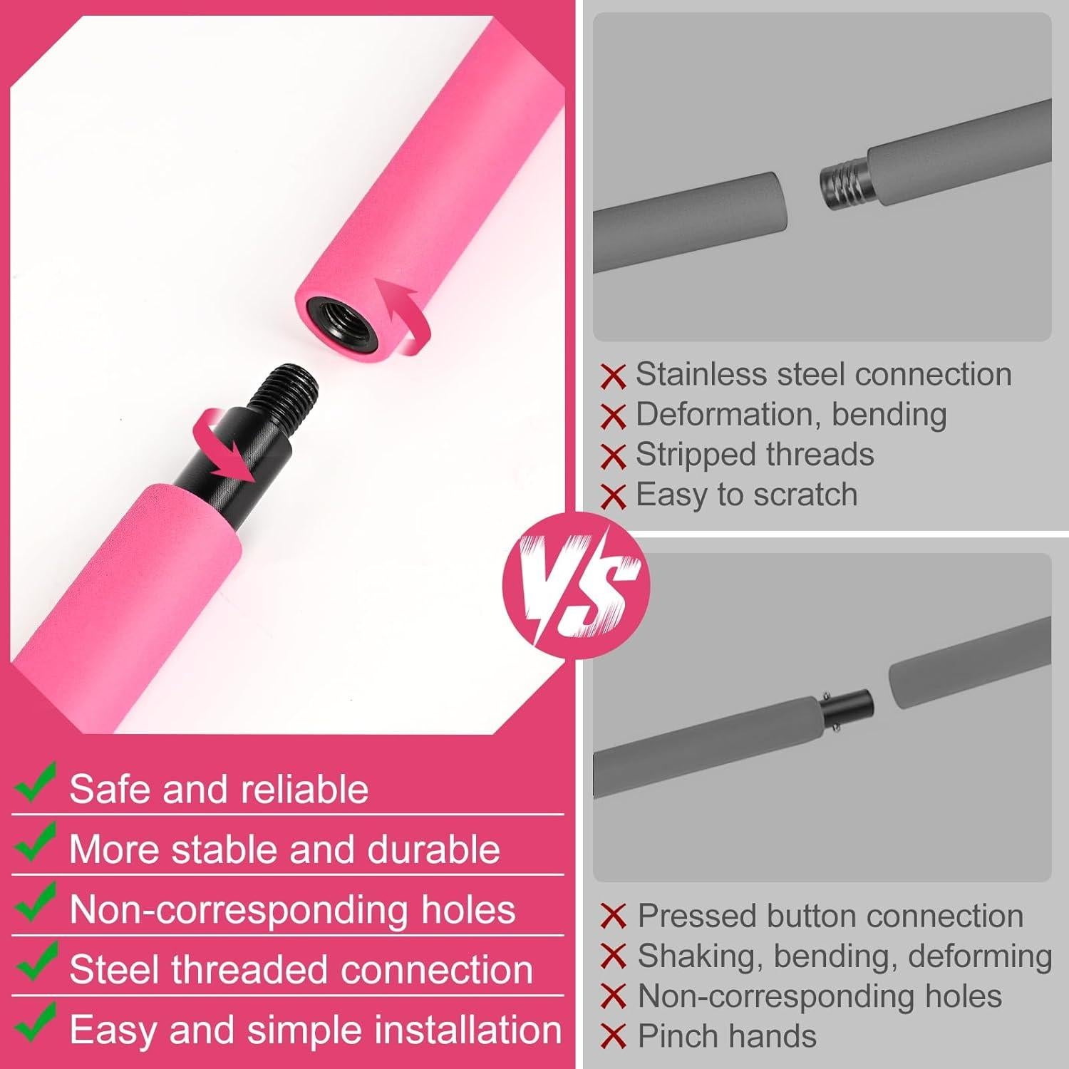 Kit de Barra de Pilates OLODEER con Bandas de Resistencia Rosa