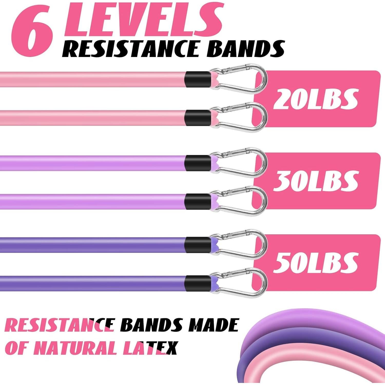 Kit de Barra de Pilates OLODEER con Bandas de Resistencia Rosa
