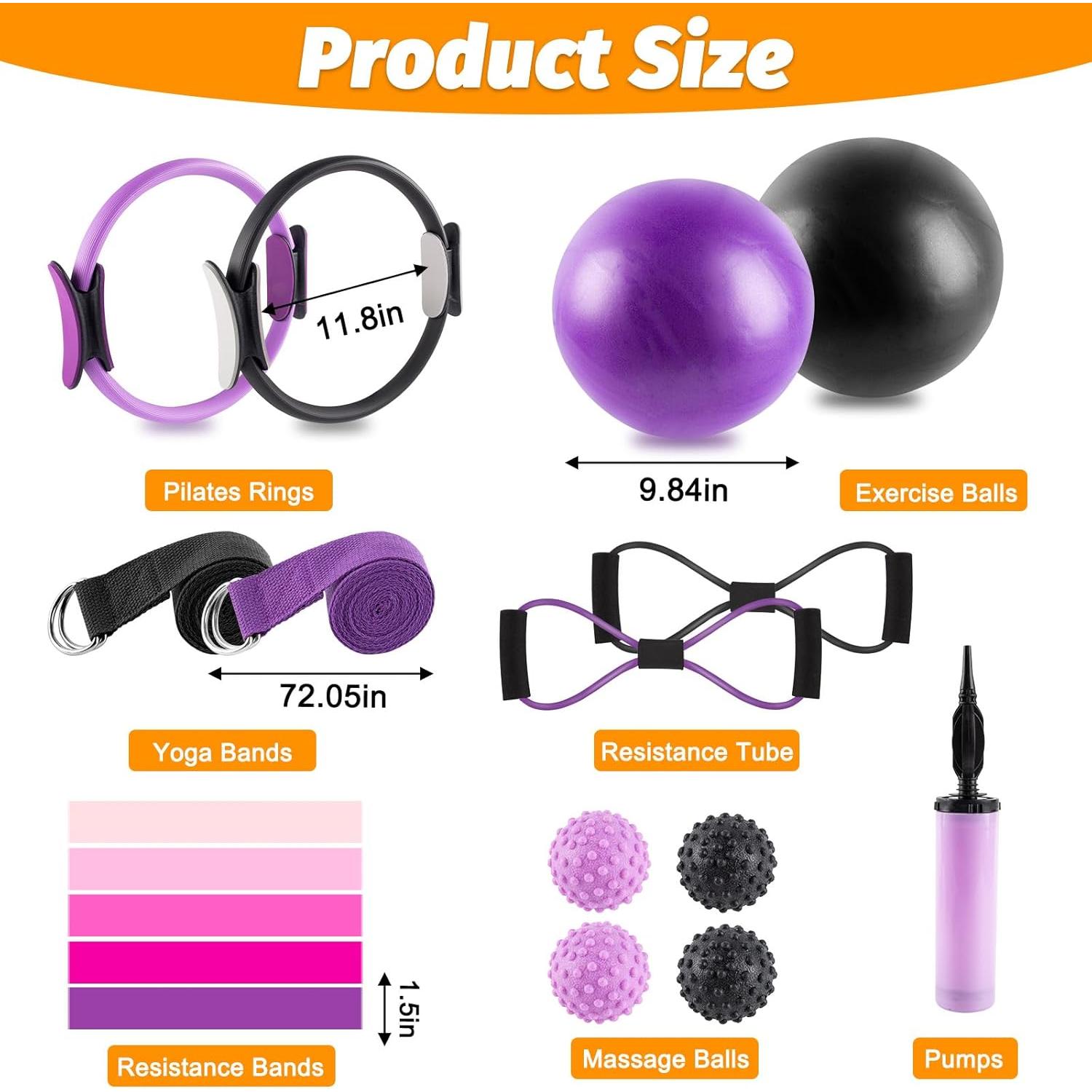 Kit de Pilates Genérico con Anillos, Pelotas y Bandas - 14"