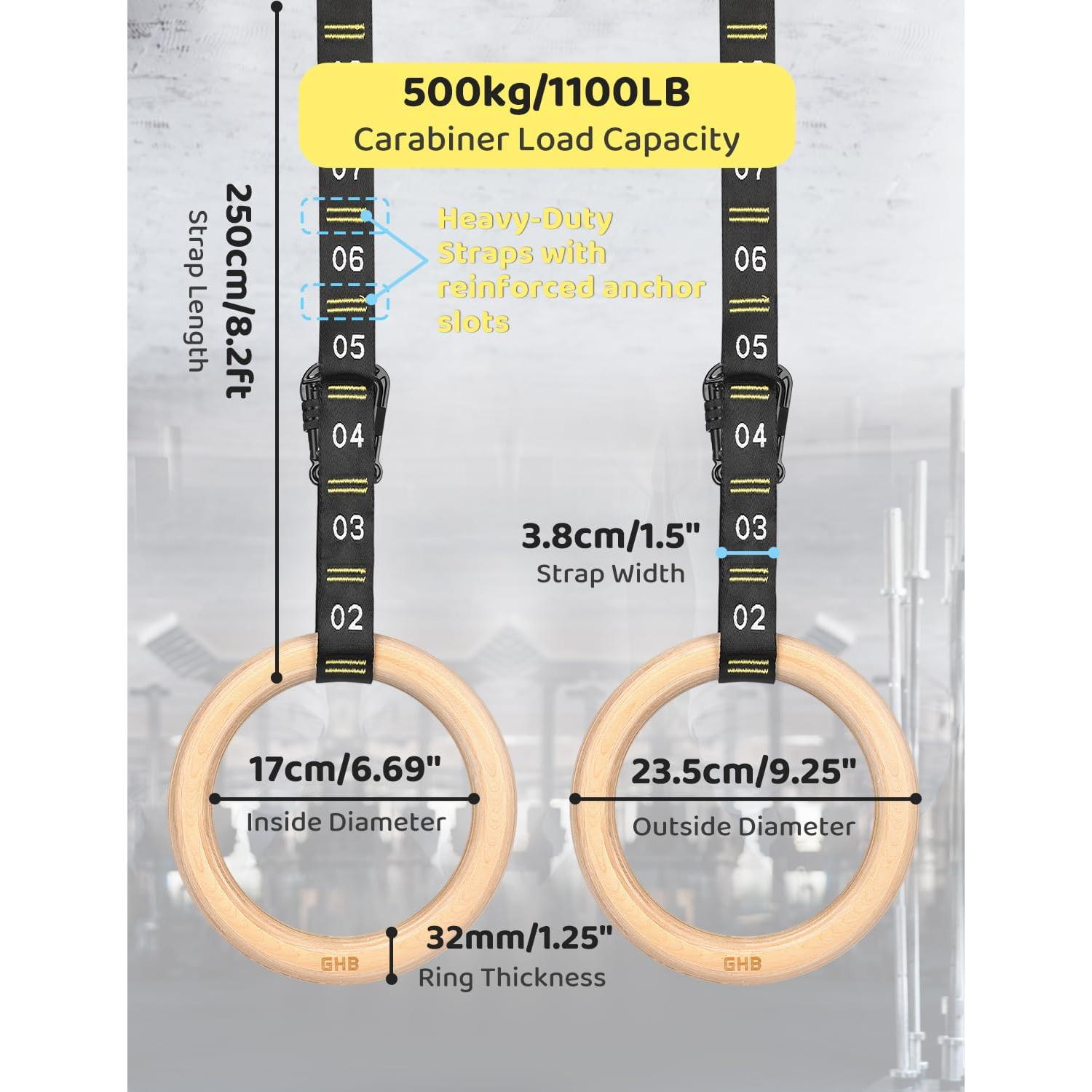 Anillas Gimnásticas de Madera GHB TLP-15 con Correas Ajustables