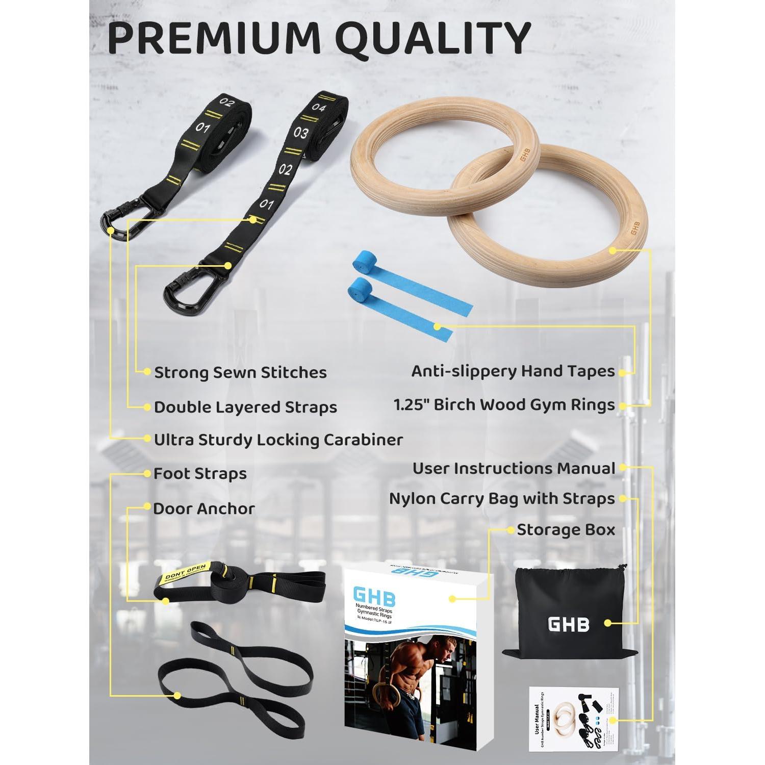 Anillas Gimnásticas de Madera GHB TLP-15 con Correas Ajustables