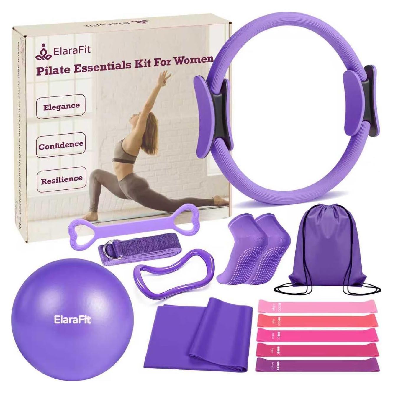 Kit de Pilates ElaraFit 13 Piezas para Mujeres - Anillo, Pelota y Bandas