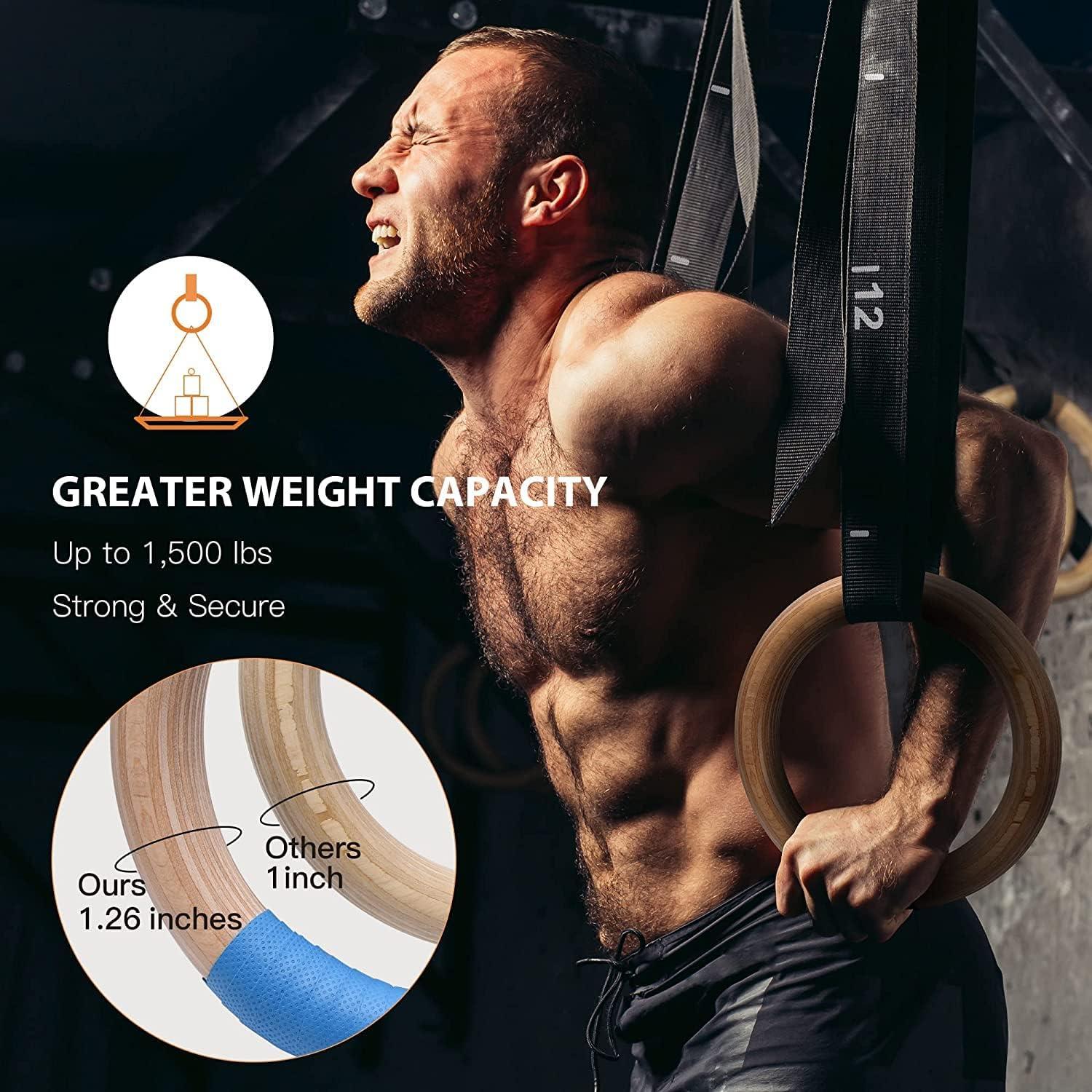 Anillas de Gimnasia PACEARTH de Madera 1.26" 1500lbs con Correas