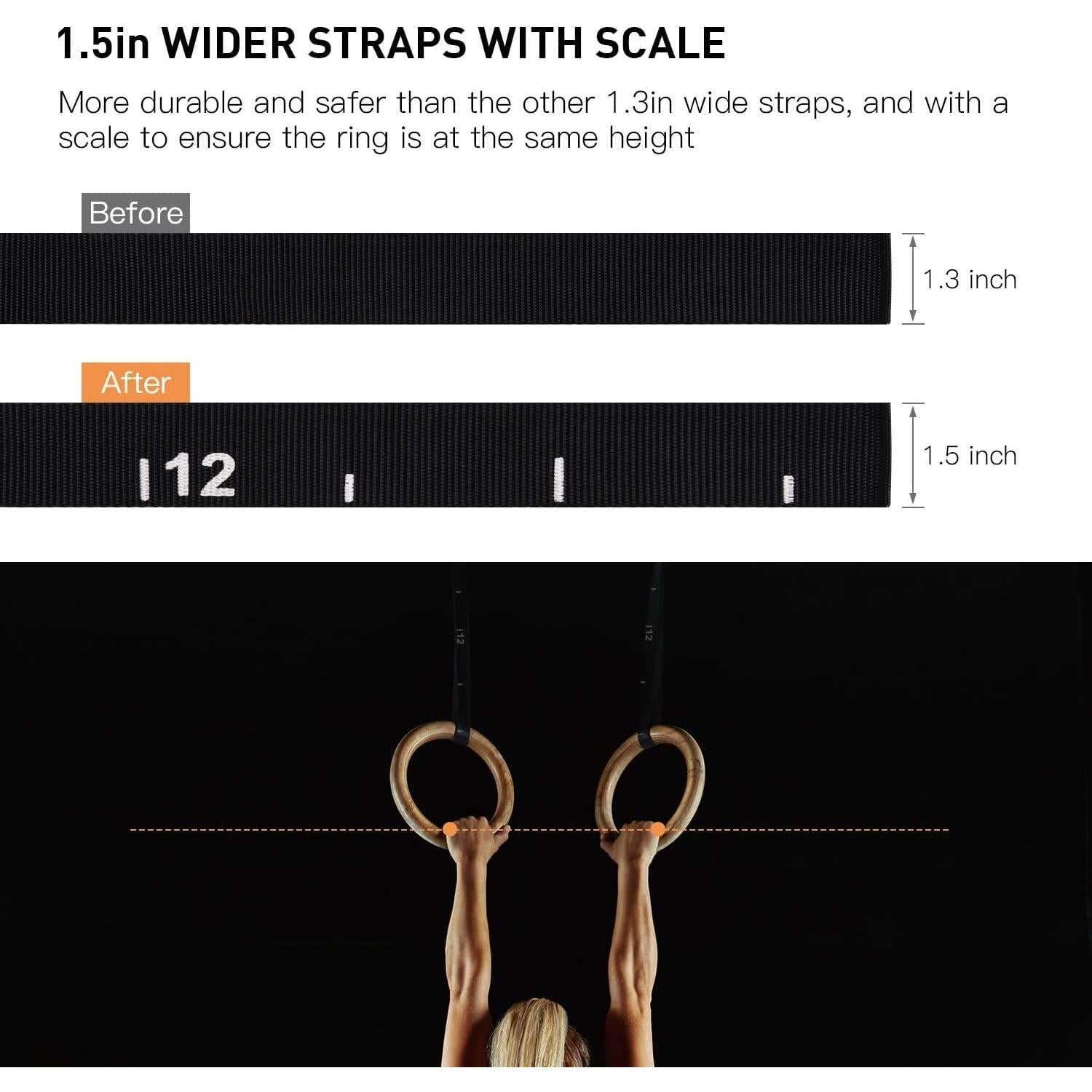 Anillas de Gimnasia PACEARTH de Madera 1.26" 1500lbs con Correas