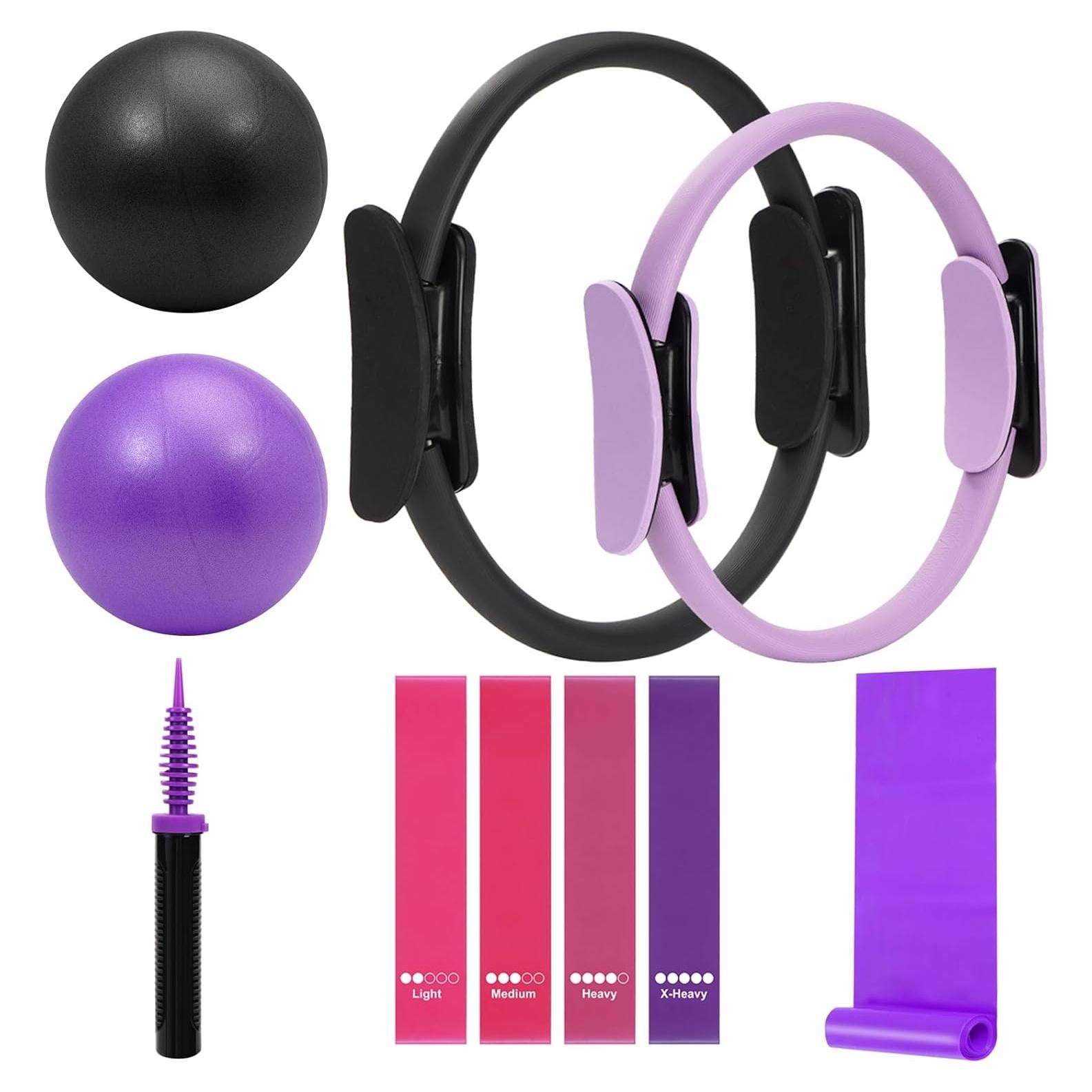 Kit de Pilates WOCUME para Mujeres - 2 Anillos, 2 Pelotas y 5 Bandas