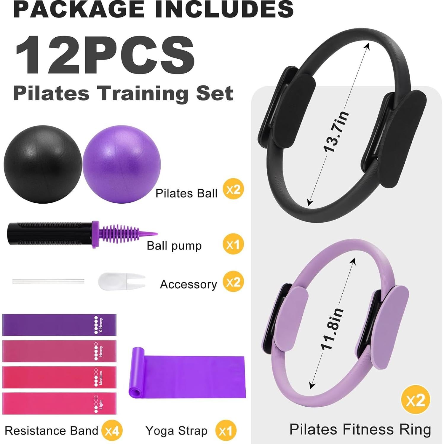 Kit de Pilates WOCUME para Mujeres - 2 Anillos, 2 Pelotas y 5 Bandas