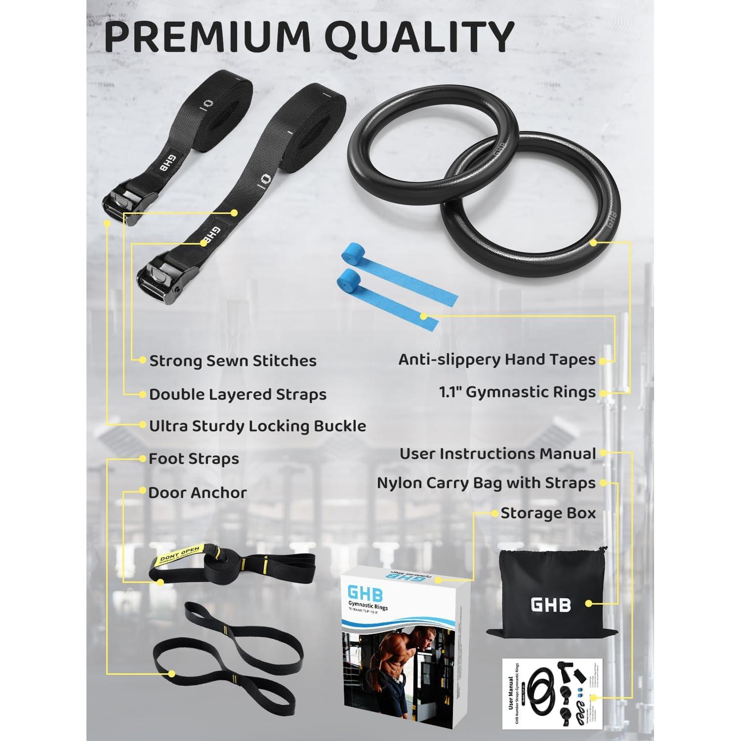 Anillas Gimnásticas GHB TPL-95 5m Correas Ajustables 499kg