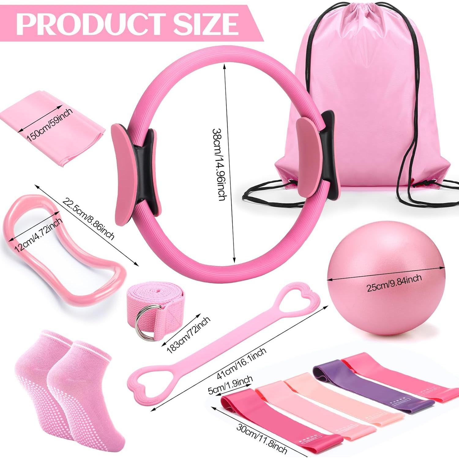 Conjunto de Pilates RoundFunny 18 Piezas Accesorios Rosa