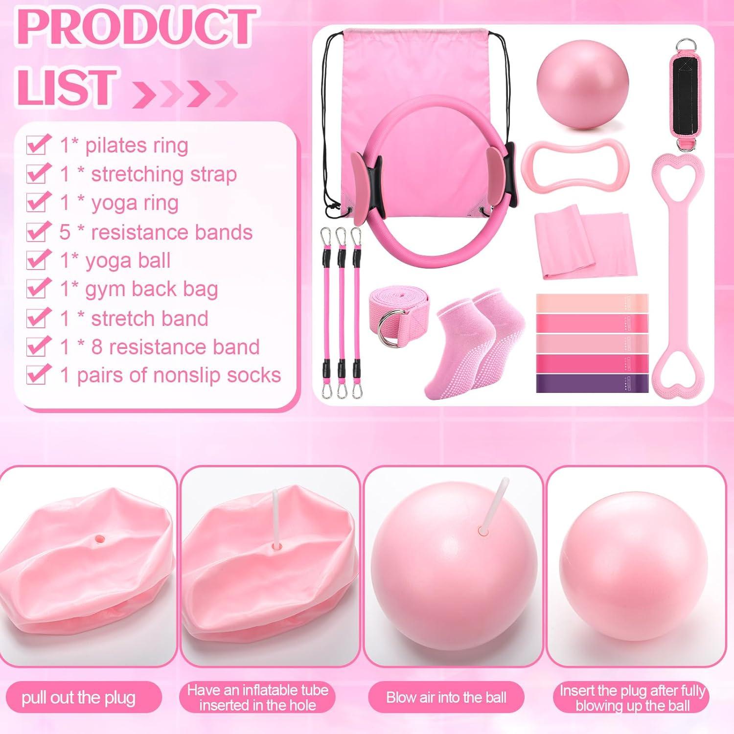 Conjunto de Pilates RoundFunny 18 Piezas Accesorios Rosa