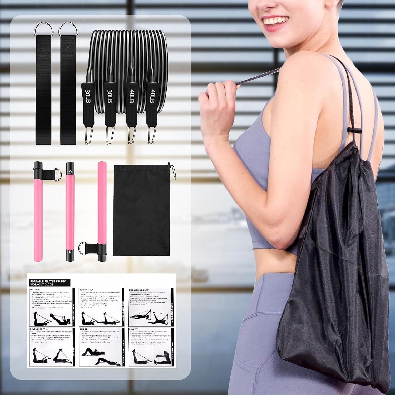 Kit de Barra de Pilates Bbtops con Bandas de Resistencia 13.6/18.1 kg