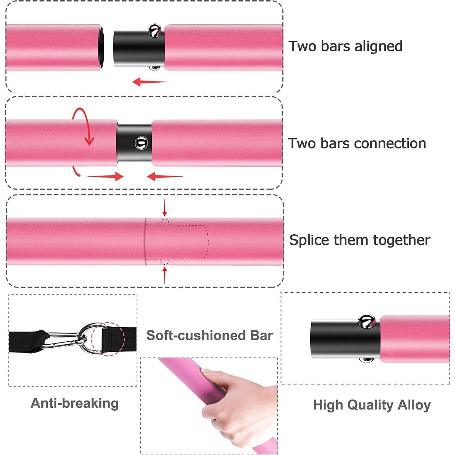 Kit de Barra de Pilates Bbtops con Bandas de Resistencia 13.6/18.1 kg