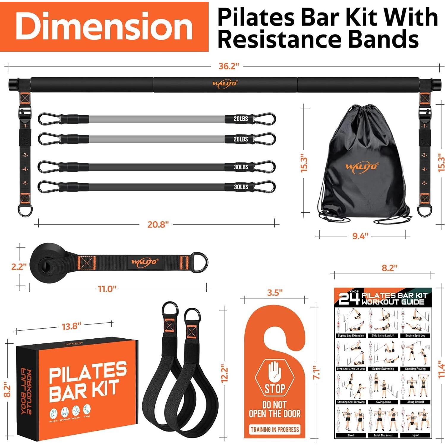 Kit de Barra de Pilates WALITO con Bandas de Resistencia 20-30kg