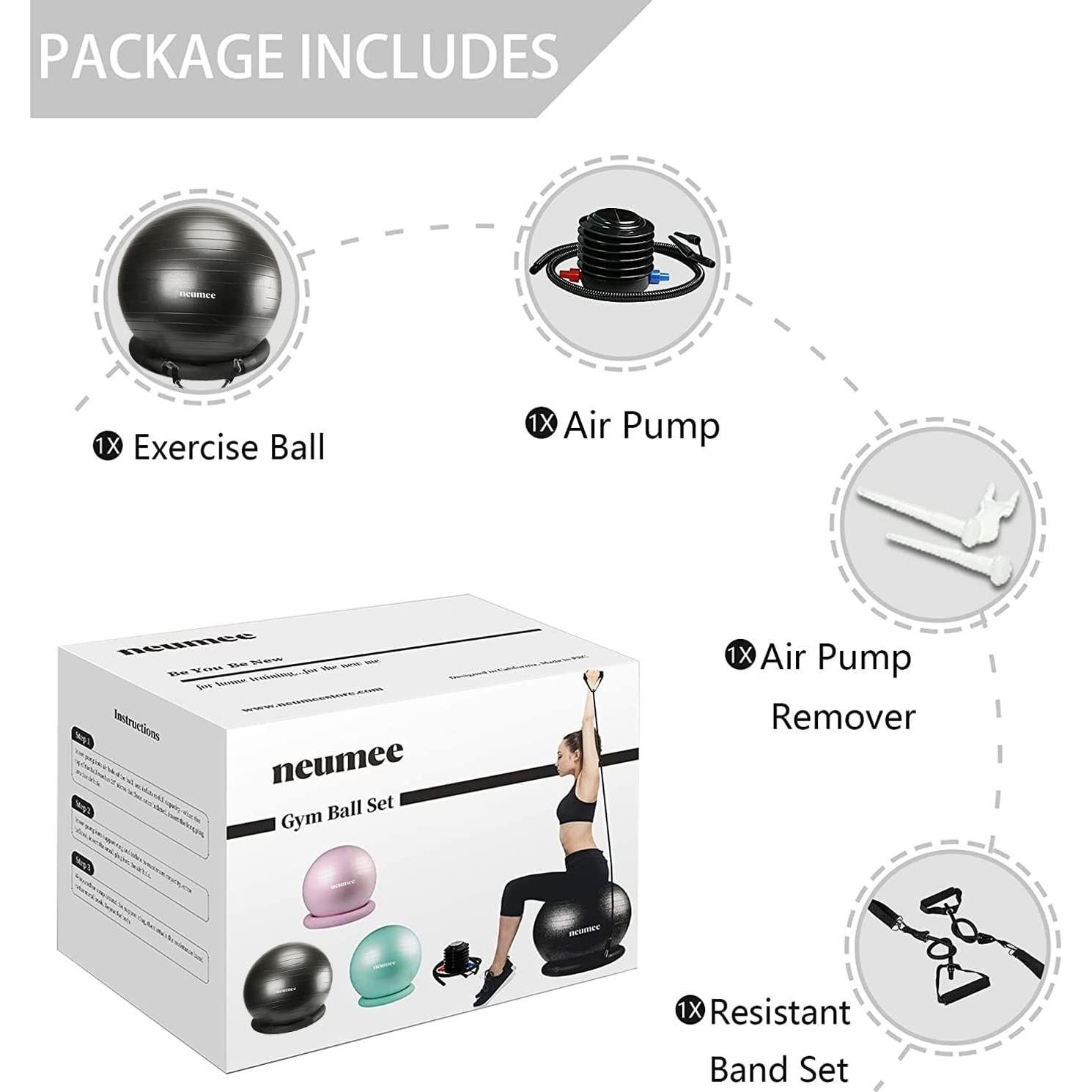 Silla de Pelota de Ejercicio NEUMEE 65 cm con Bandas de Resistencia