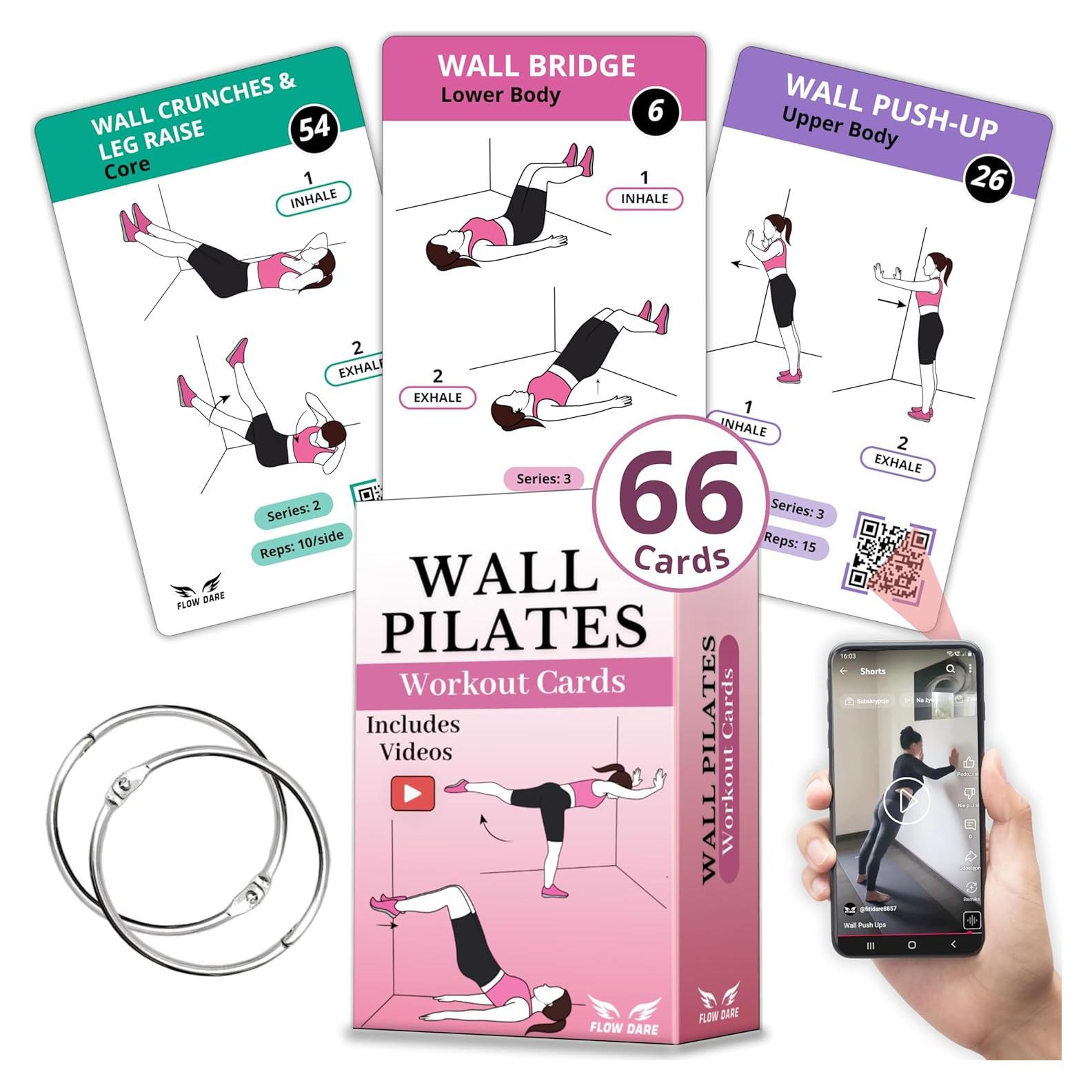 Tarjetas de Ejercicio de Pilates en la Pared Flow Dare - 66 Tarjetas con Videos y Plan de Entrenamiento