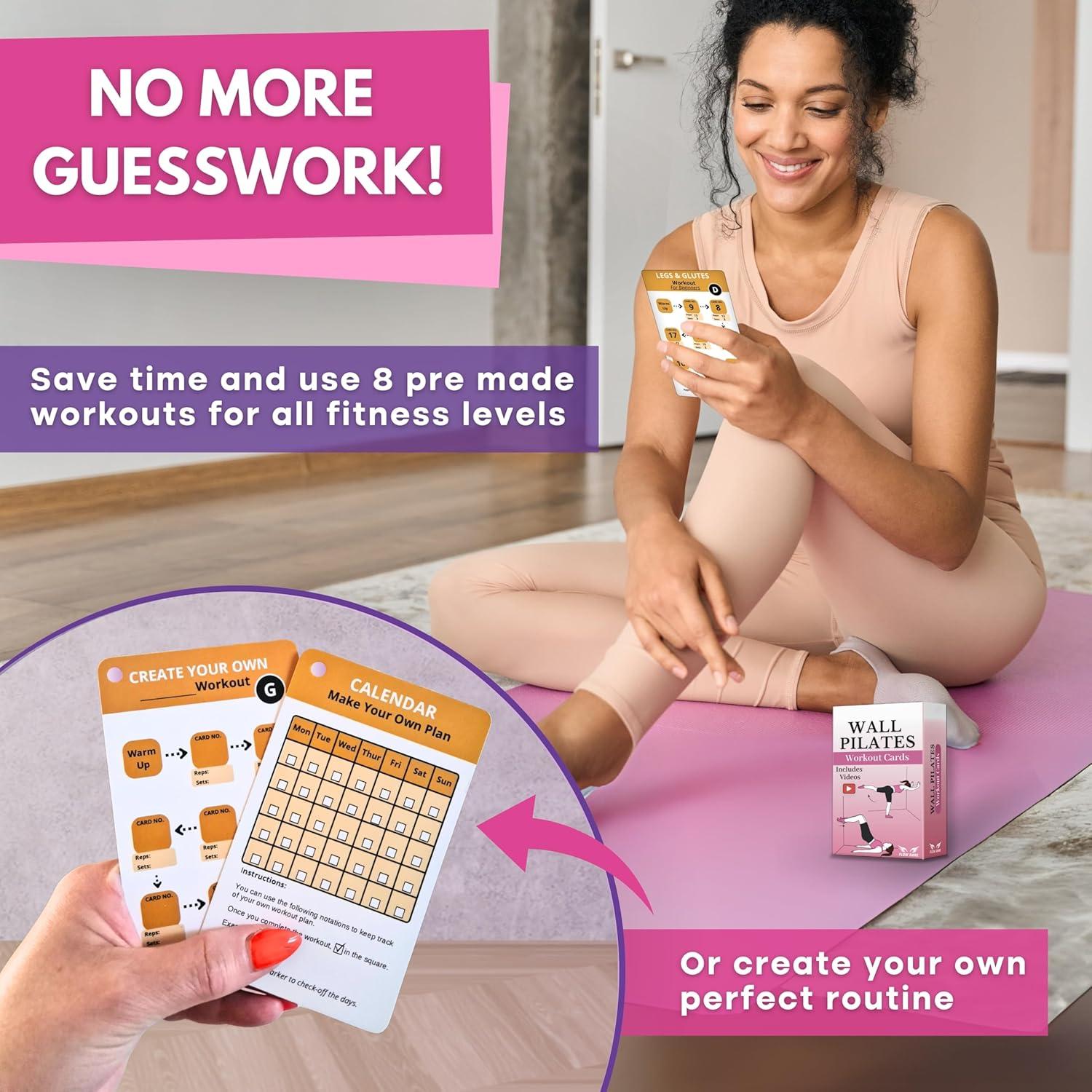 Tarjetas de Ejercicio de Pilates en la Pared Flow Dare - 66 Tarjetas con Videos y Plan de Entrenamiento