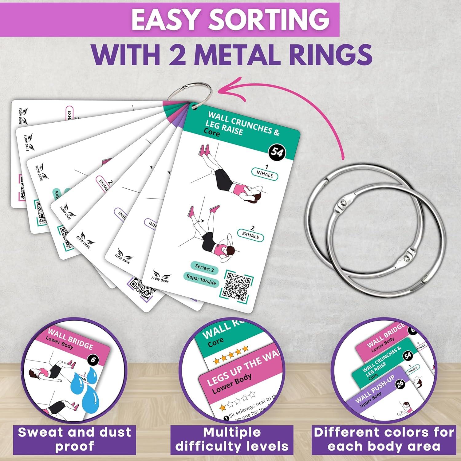 Tarjetas de Ejercicio de Pilates en la Pared Flow Dare - 66 Tarjetas con Videos y Plan de Entrenamiento