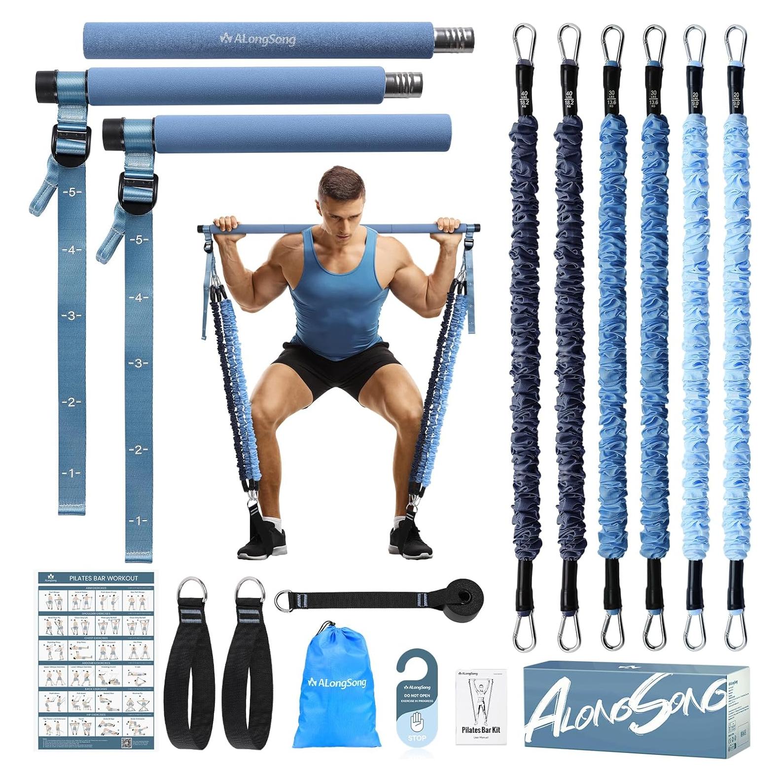 Kit de Barra de Pilates ALongSong con 6 Bandas de Resistencia 9-81kg