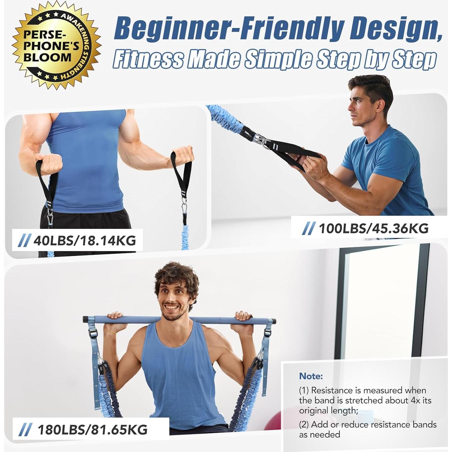 Kit de Barra de Pilates ALongSong con 6 Bandas de Resistencia 9-81kg