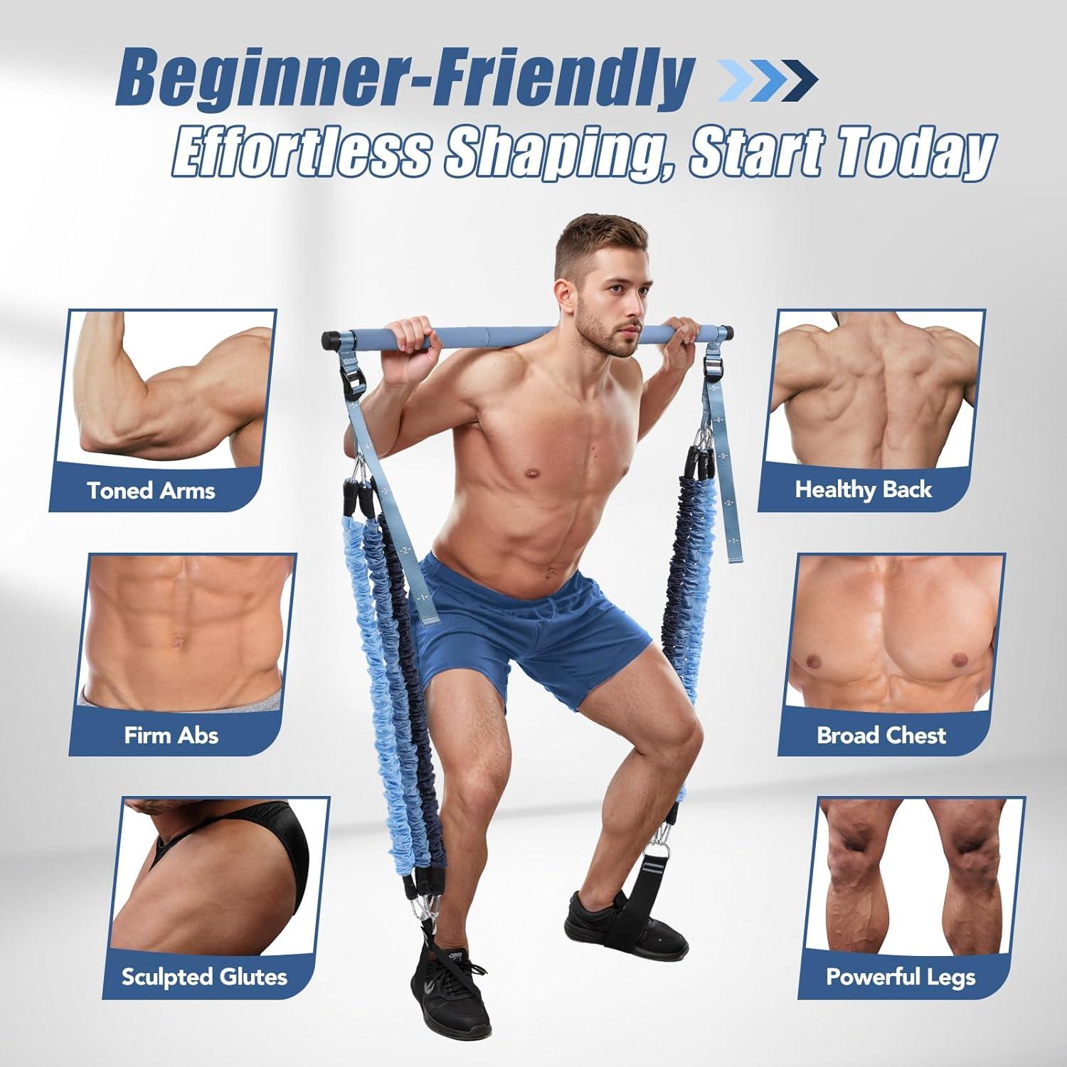 Kit de Barra de Pilates ALongSong con 6 Bandas de Resistencia 9-81kg