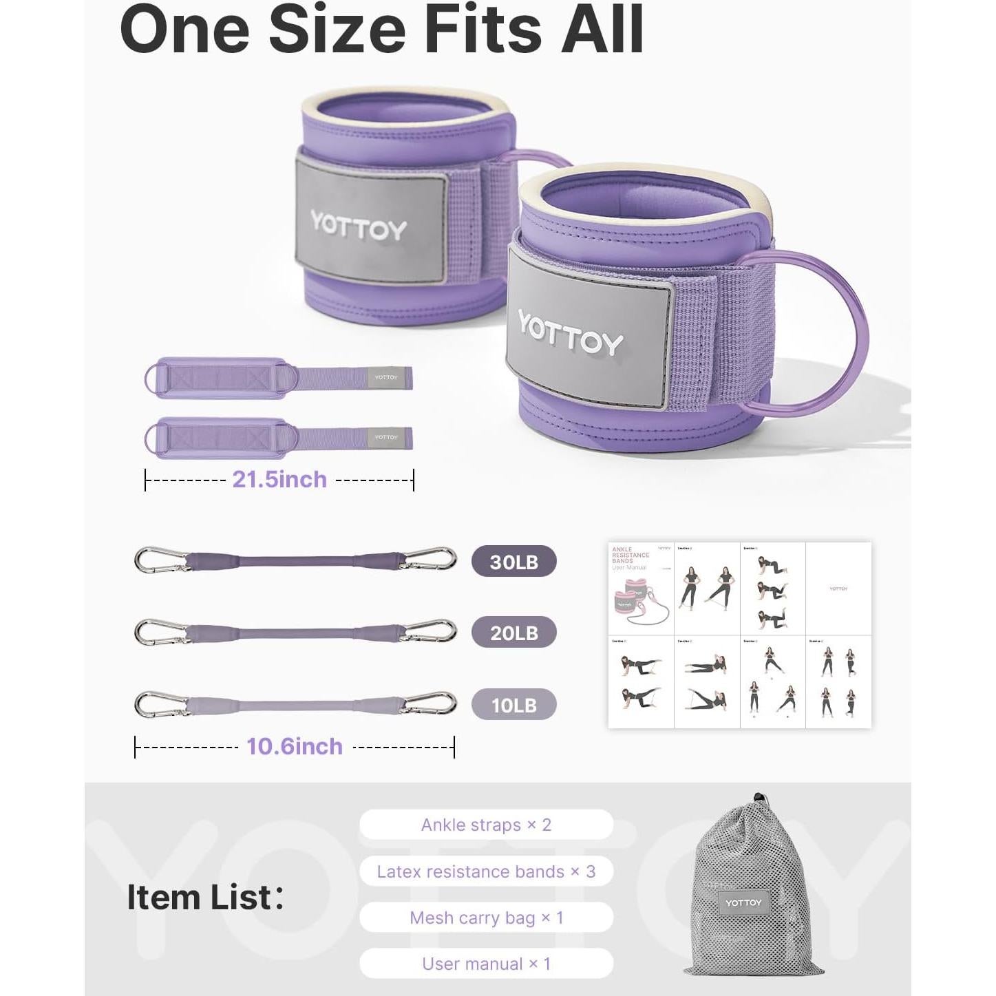 Bandas de Resistencia para Tobillo YOTTOY - 3 Niveles Ajustables