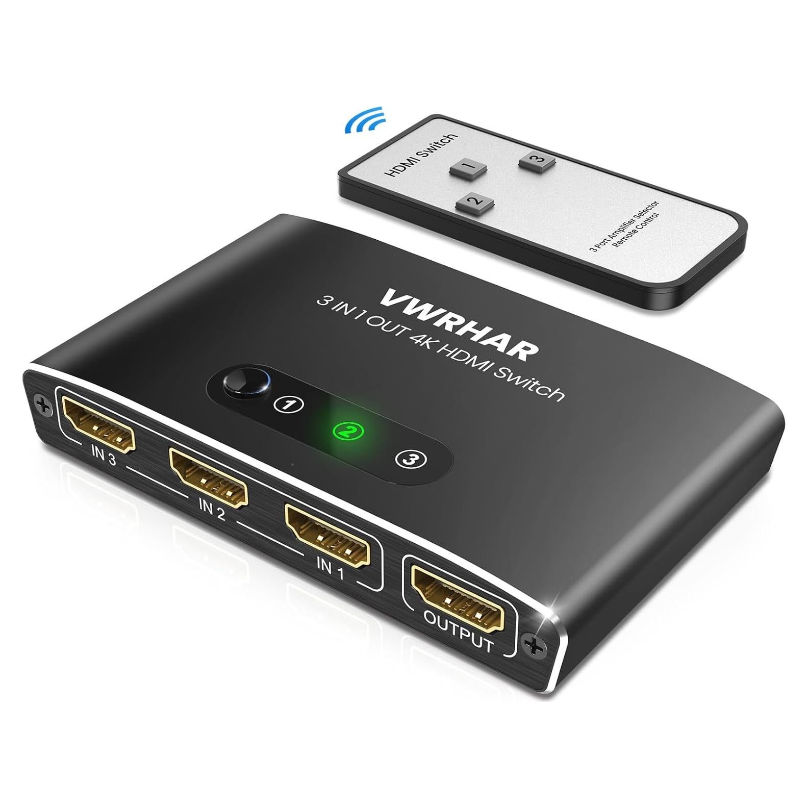 Conmutador HDMI 3 en 1 VWRHar 4K UHD con Control Remoto