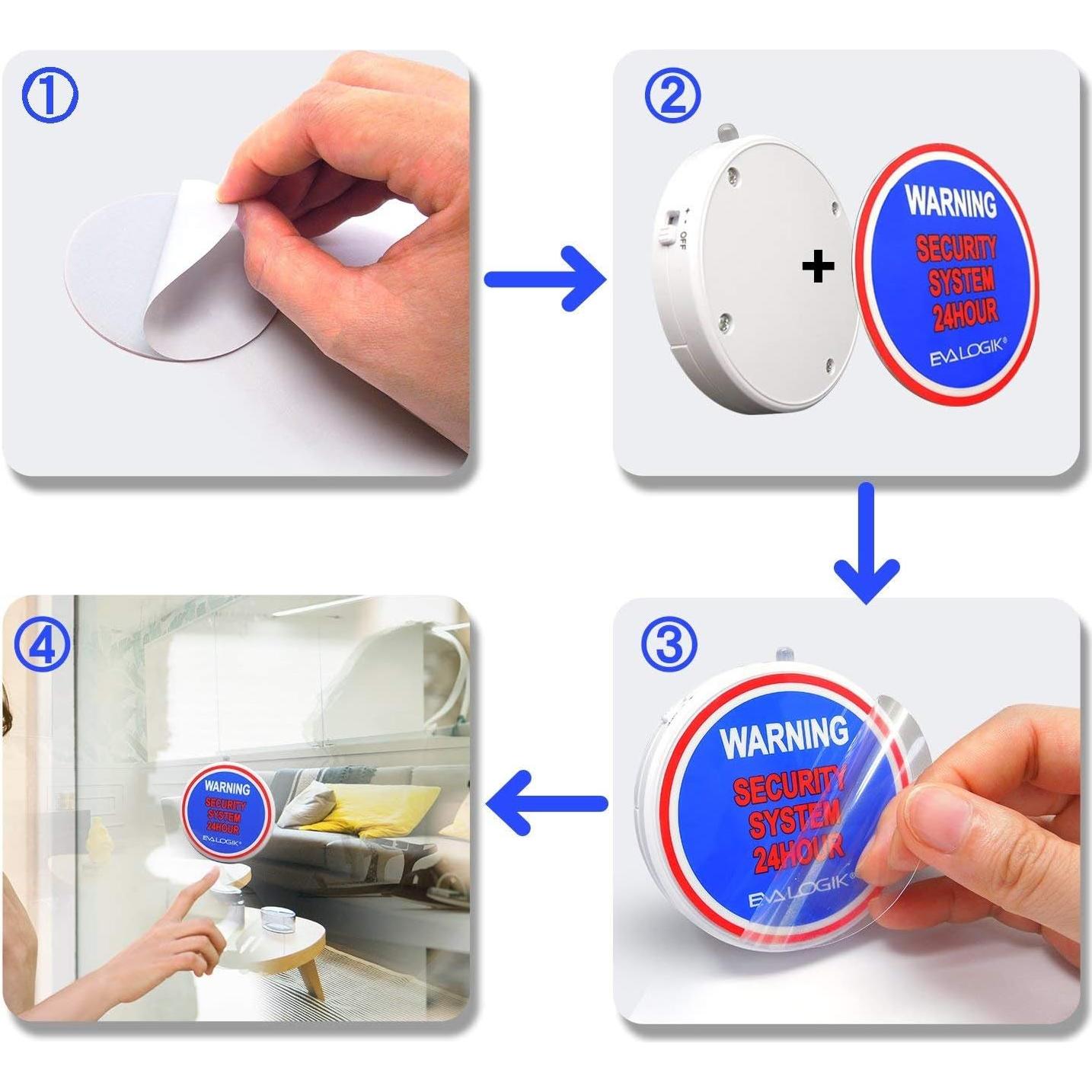 Alarma de Ventana EVA LOGIK 120dB con Sensor de Vibración - Paquete de 4
