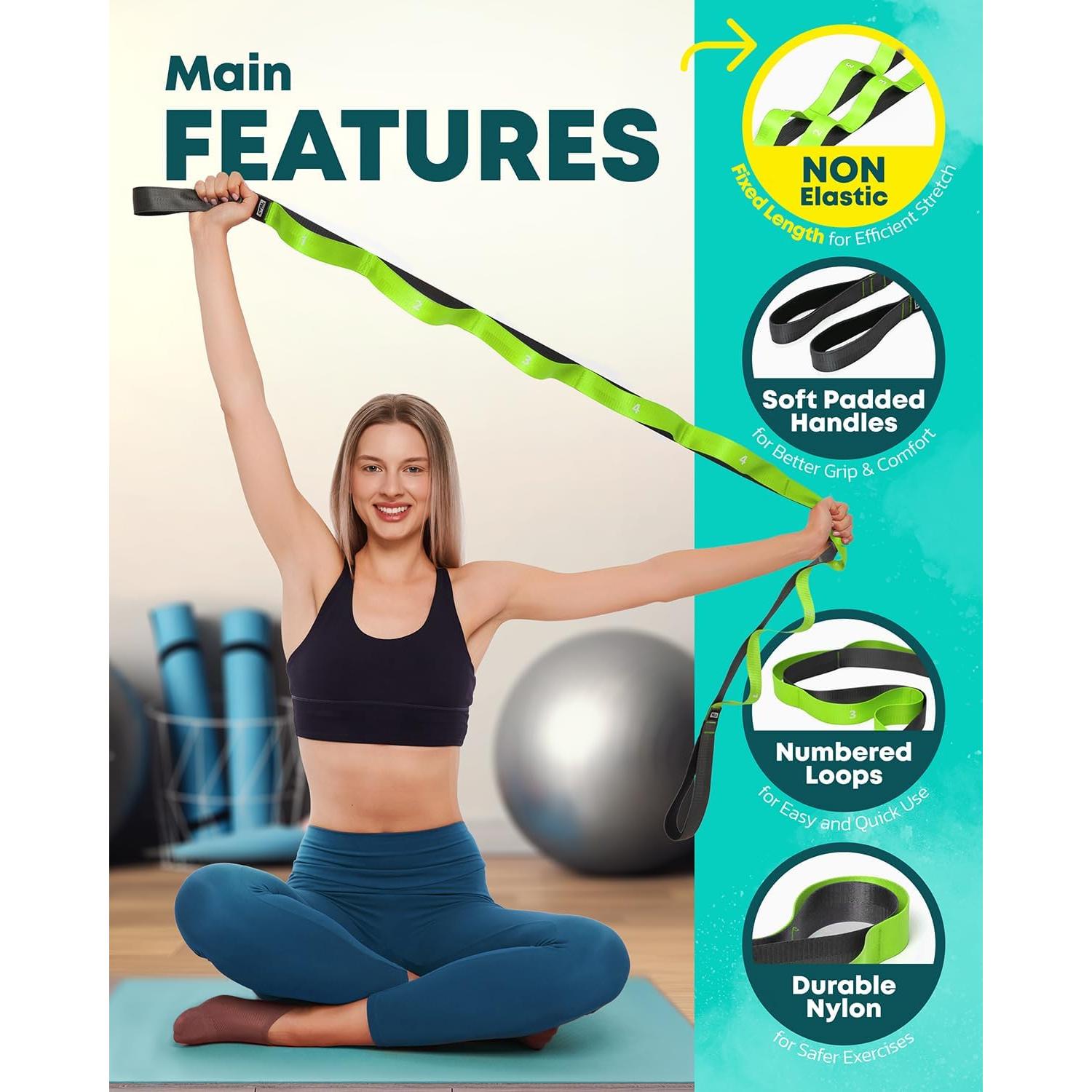 Correa de Estiramiento CTRL Sports 12 Asas Nylon Verde Amarillo