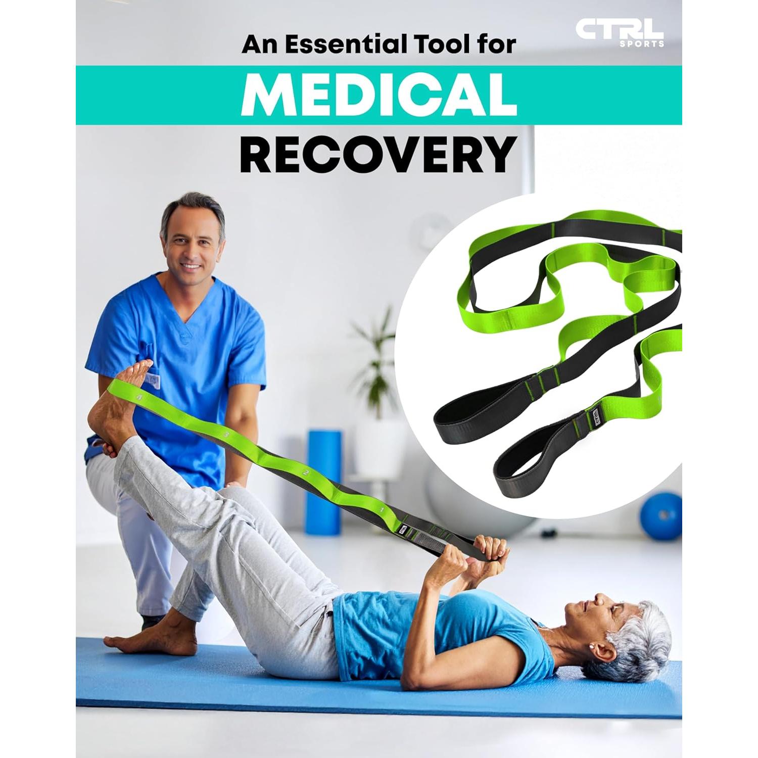 Correa de Estiramiento CTRL Sports 12 Asas Nylon Verde Amarillo