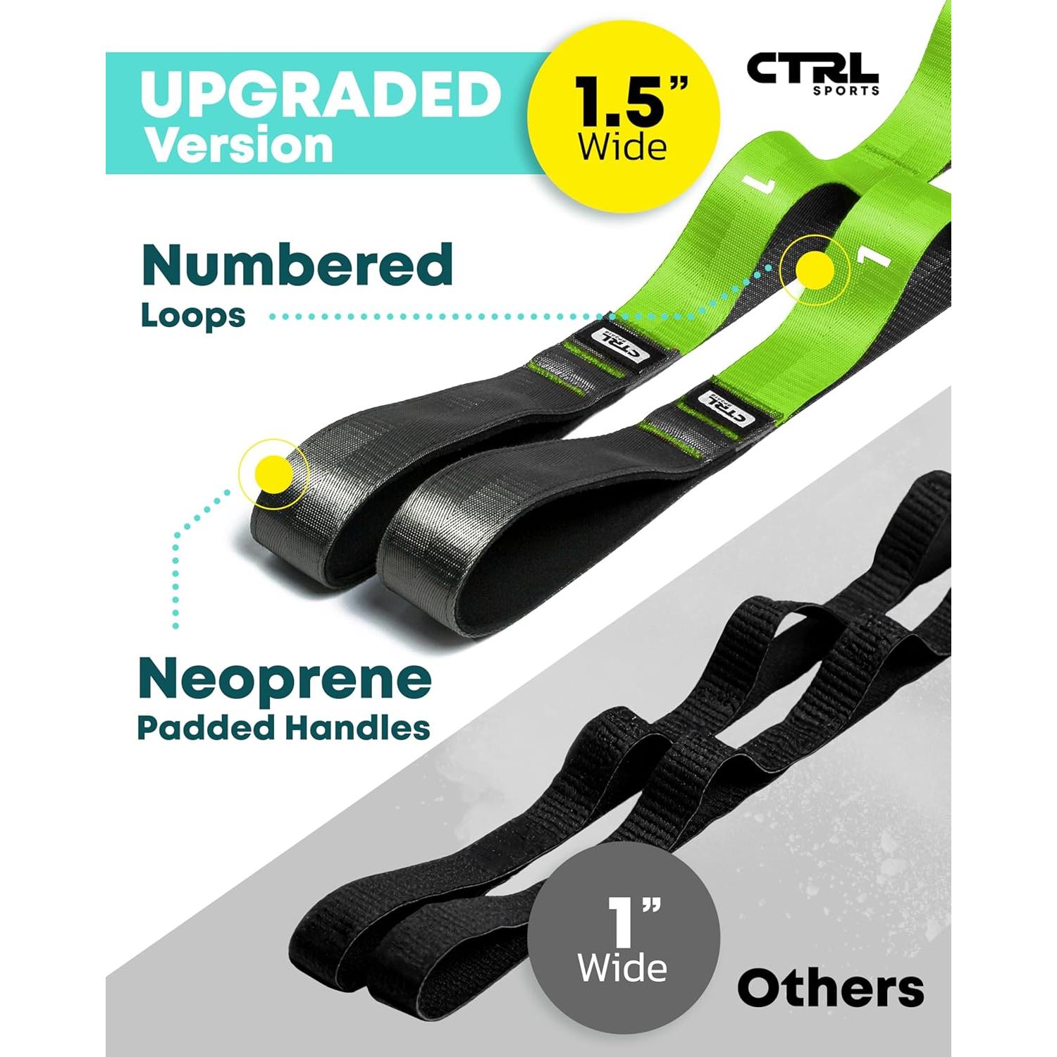 Correa de Estiramiento CTRL Sports 12 Asas Nylon Verde Amarillo