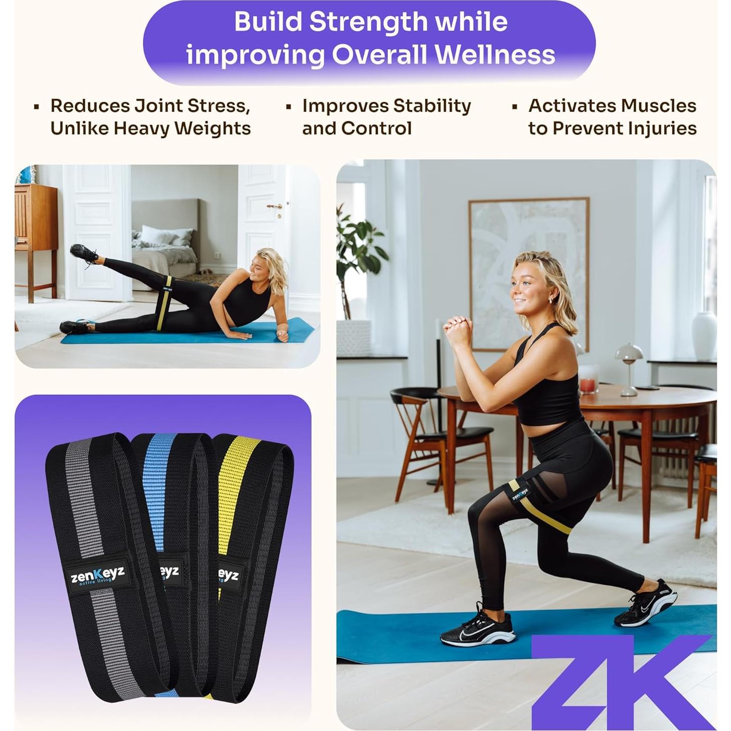 Bandas de Resistencia de Tela Zenkeyz - 3 Niveles de Tensión