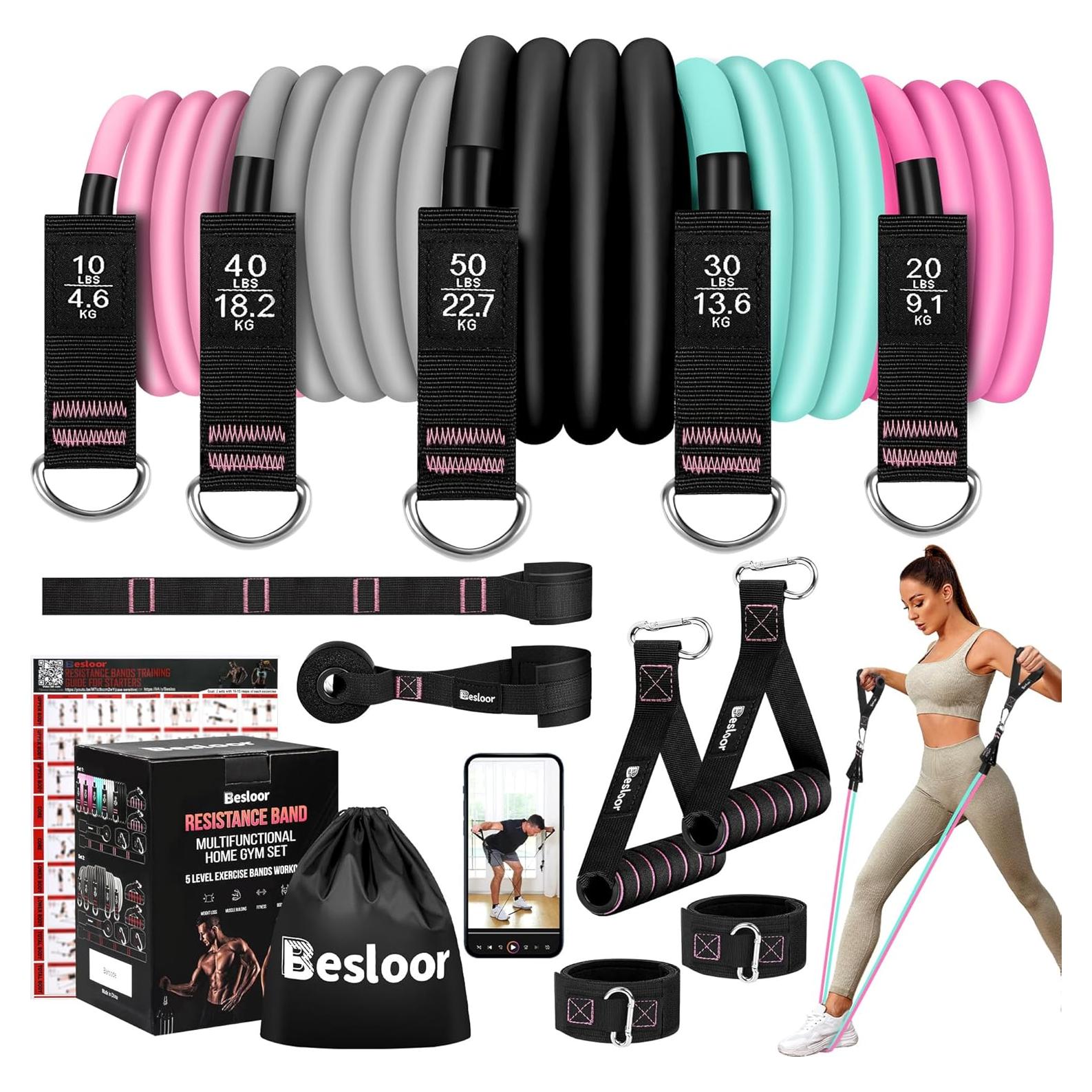 Juego de Bandas de Resistencia Besloor 5 Niveles 68 kg Rosa