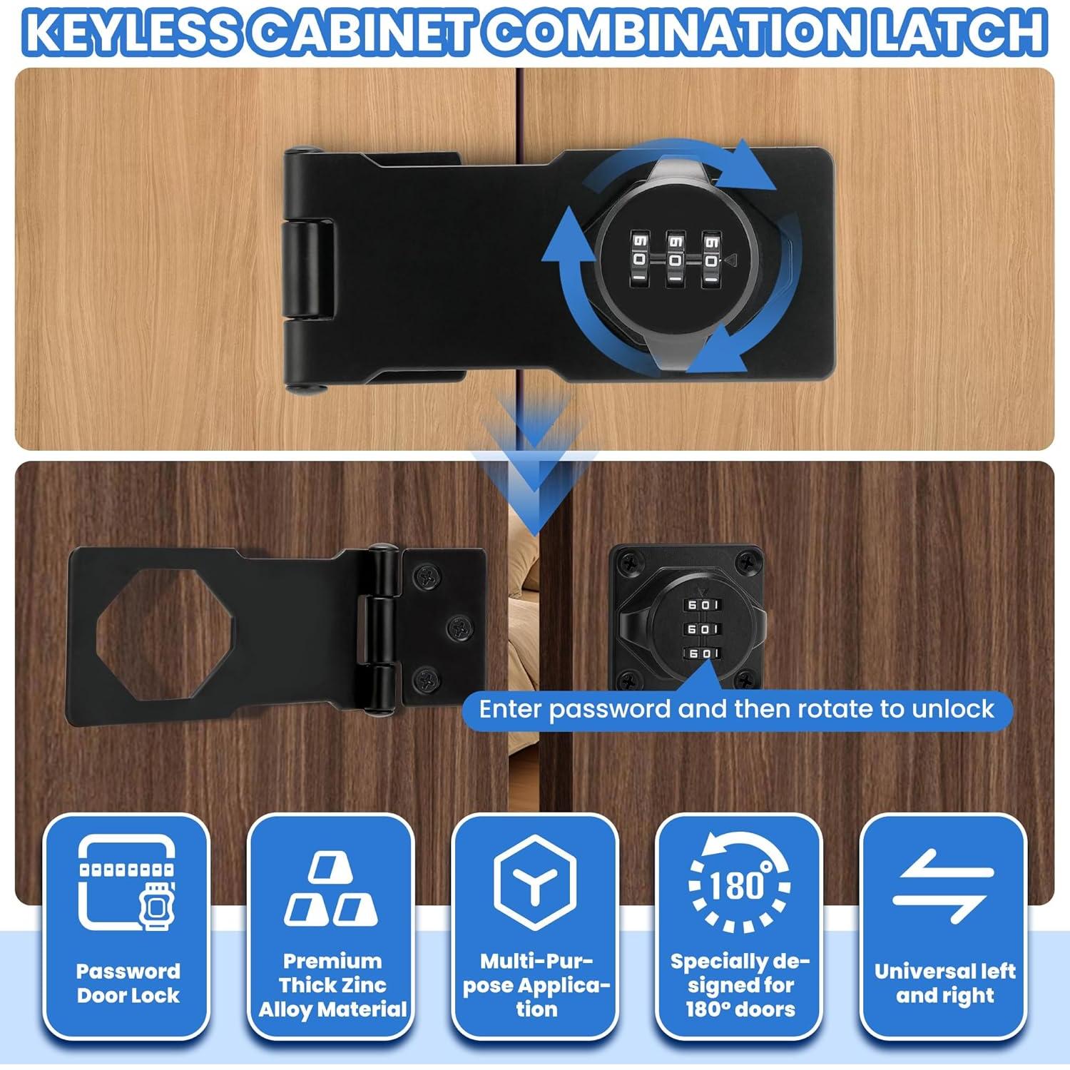 Cerradura de gabinete TOKCKYBL sin llave 3 dígitos 11.43 cm negra